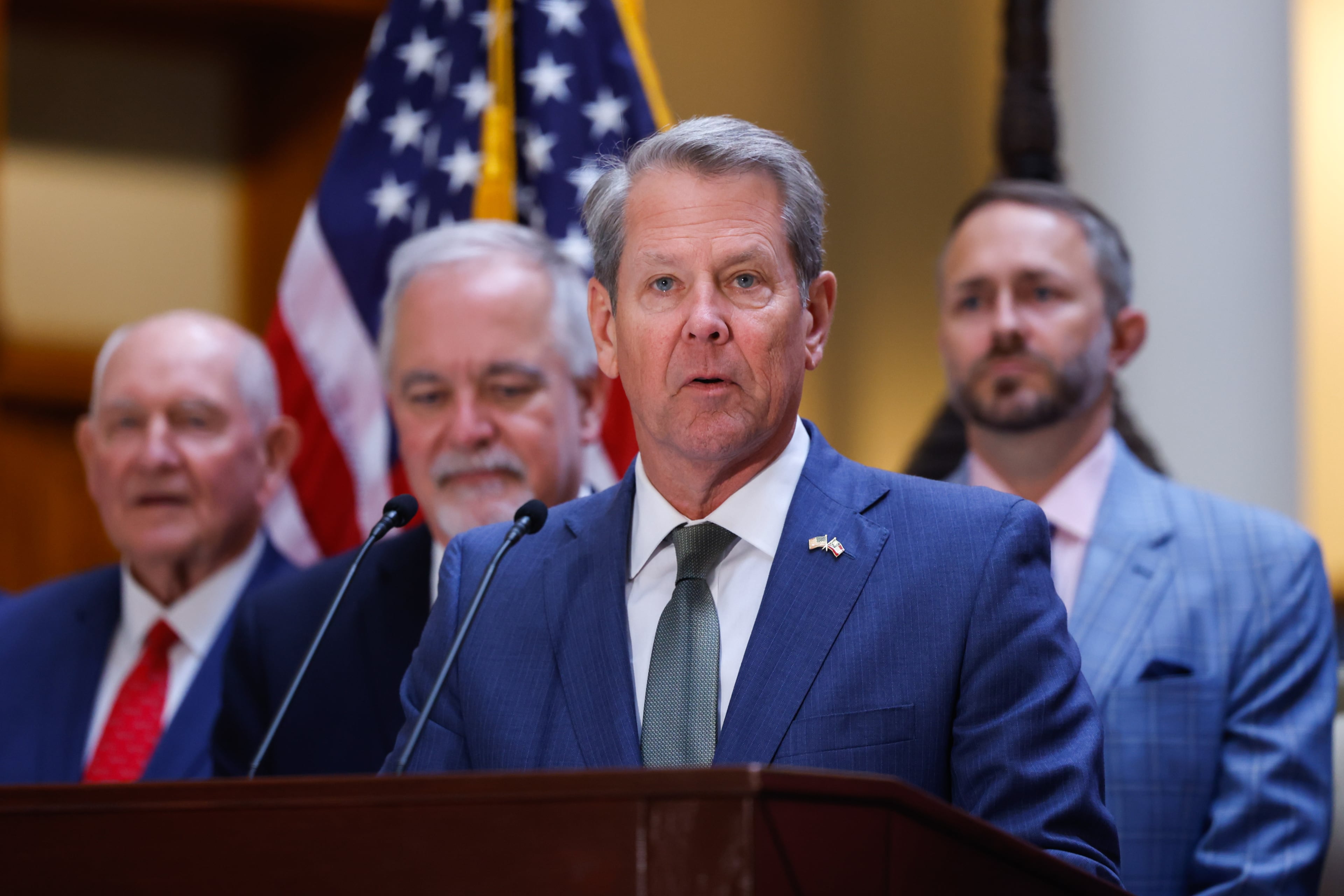 Gov. Brian Kemp speaks before signing a series of education bills at the Capitol in Atlanta on Tuesday. (Arvin Temkar/AJC)