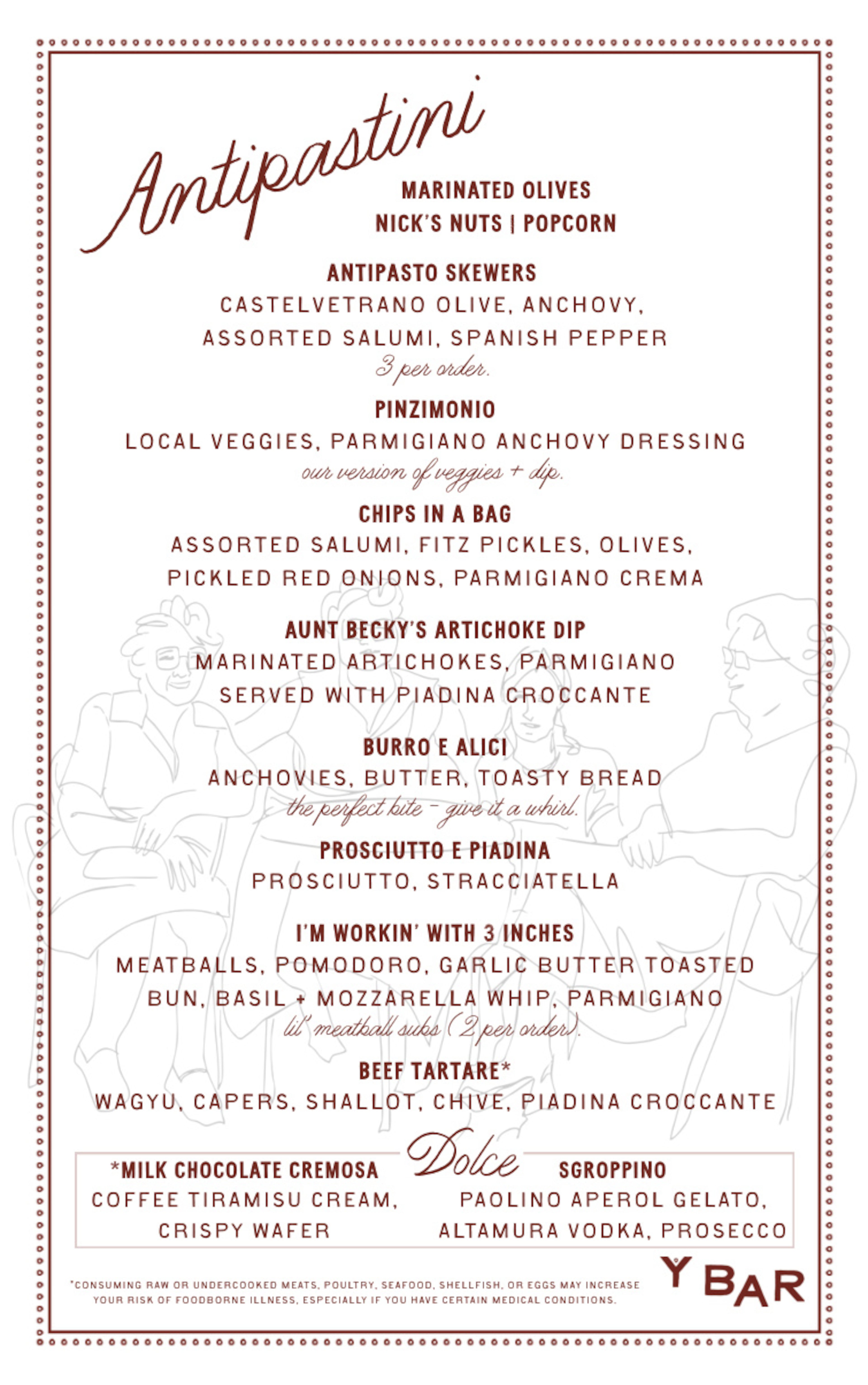 The antipasti menu at Y Bar e Ristorante in Buckhead Village. (Courtesy of Y Bar e Ristorante)