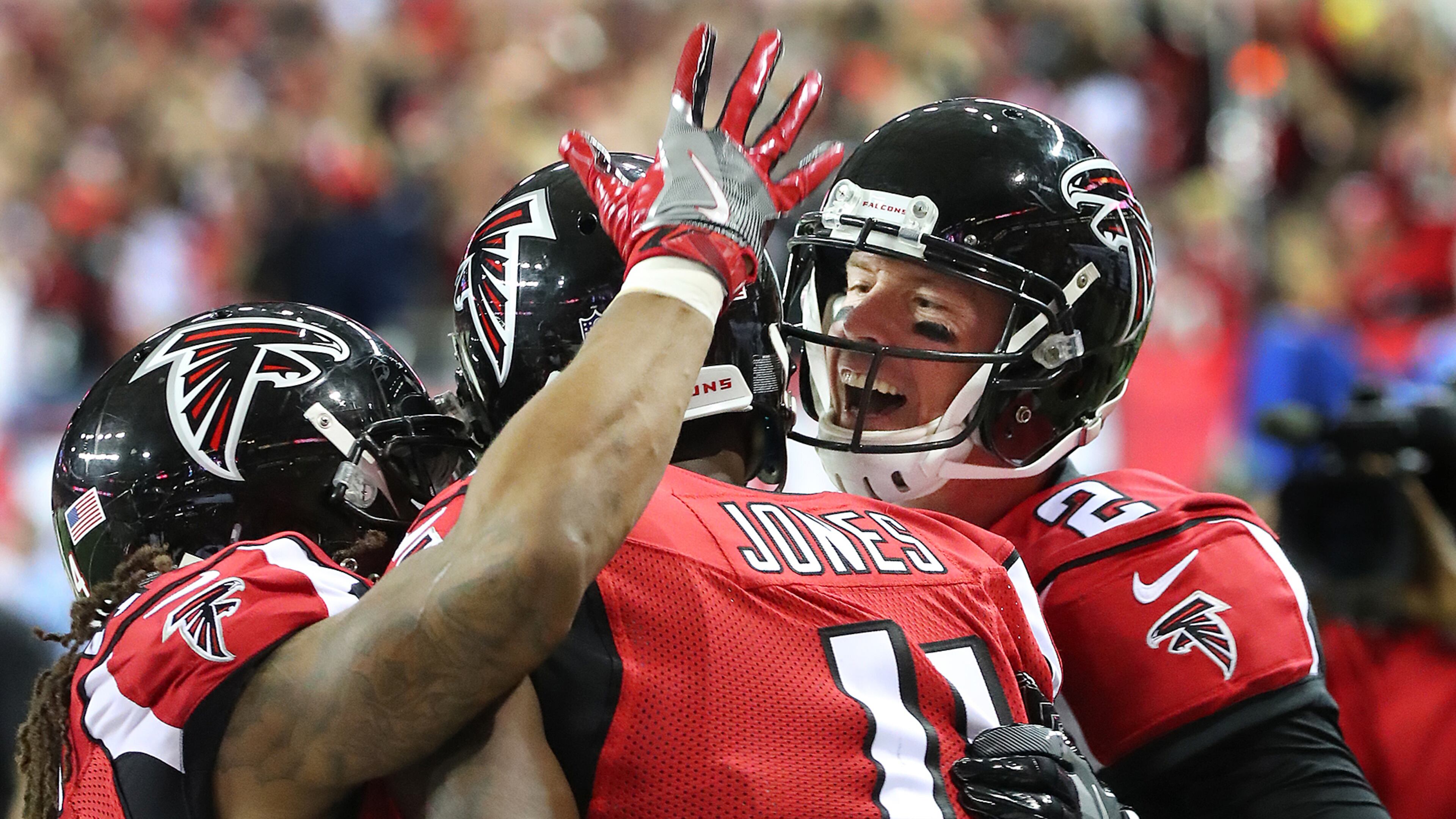 Quarterback Matt Ryan, wide receiver Julio Jones and running back Devonta Freeman are three big reasons the Falcons are a No. 2 seed in the NFC going going into the NFL playoffs, that begin this weekend. (Curtis Compton/ccompton@ajc.com)