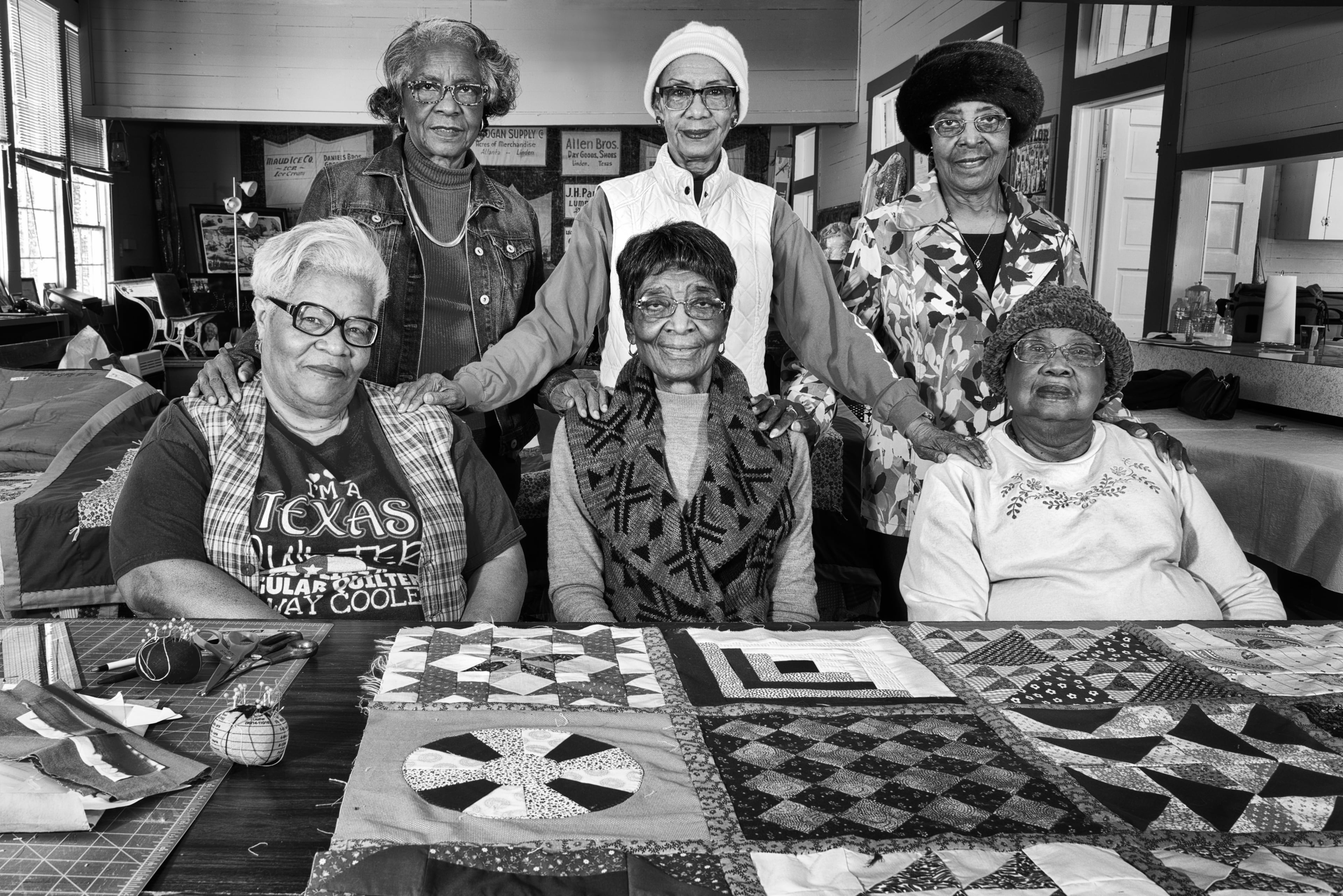 The Pleasant Hill School in Cass County, Texas, educated Black children from 1925 to 1964, and then was restored as a community center. The Pleasant Hill Quilters helped raise money for that restoration, and gather at the former school almost every Monday to pursue their art, piecing together scraps of fabric in traditional patterns. Photo: Andrew Feiler