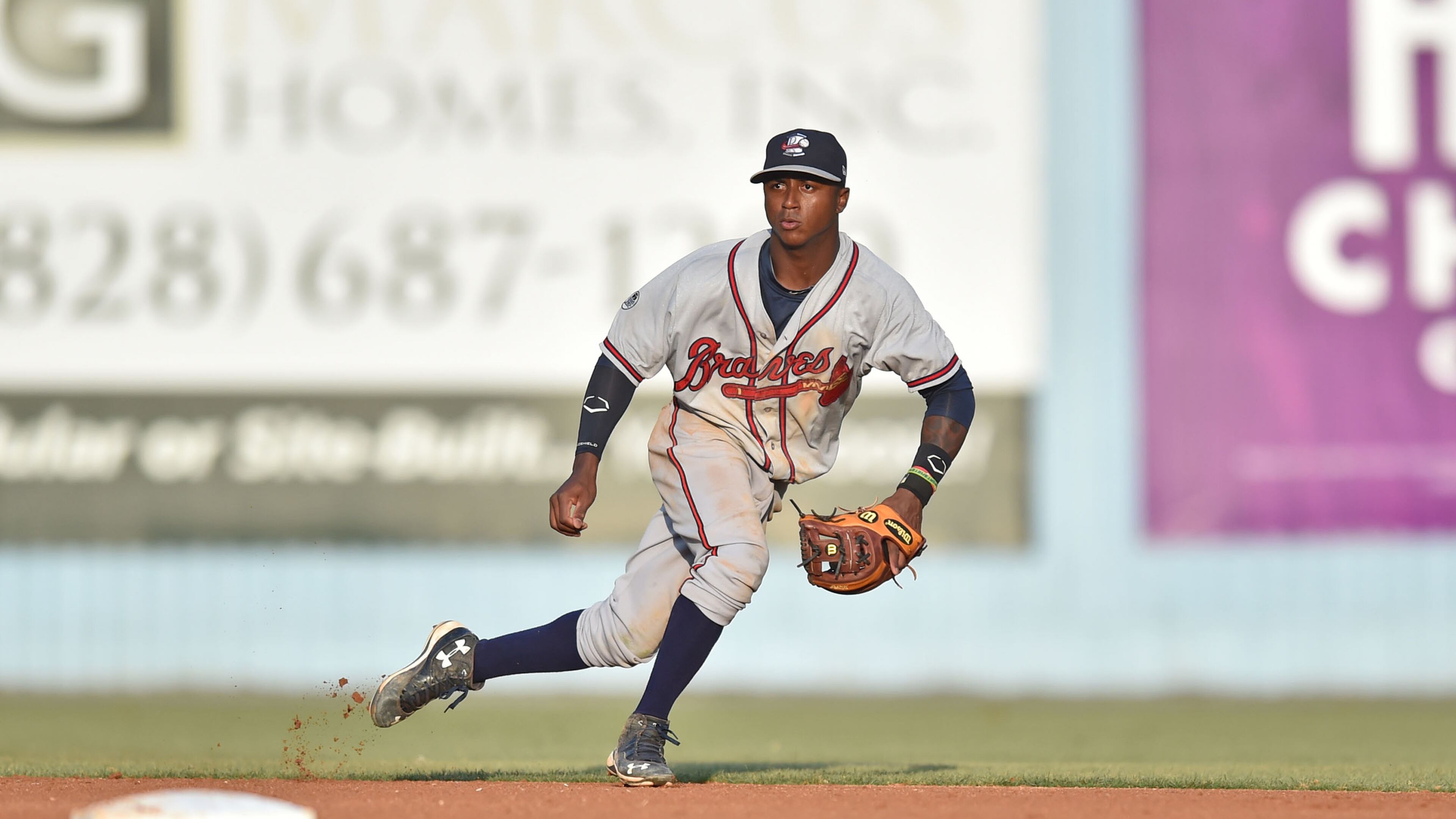 Braves prospect Ozzie Albies has been fielding better since he moved from shortstop to second base. (Tony Farlow/Four Seam Images via AP Images)