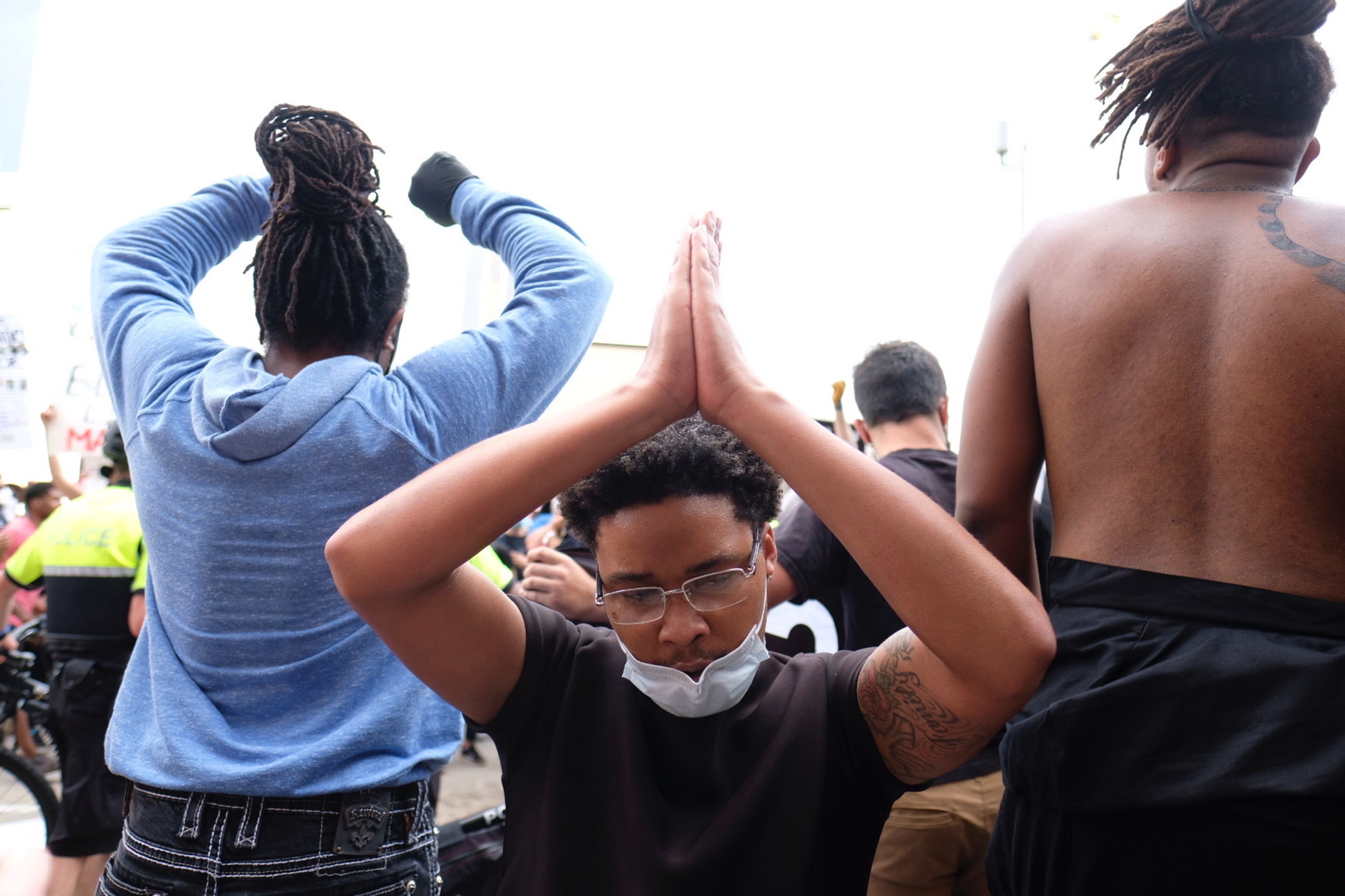 Protesters and police officers face each other at a rally held in downtown Atlanta on Friday, May 29, 2020. Residents carried signs and chanted their messages of outrage over the death of George Floyd in Minneapolis. (Photo: Ben Gray for the AJC)