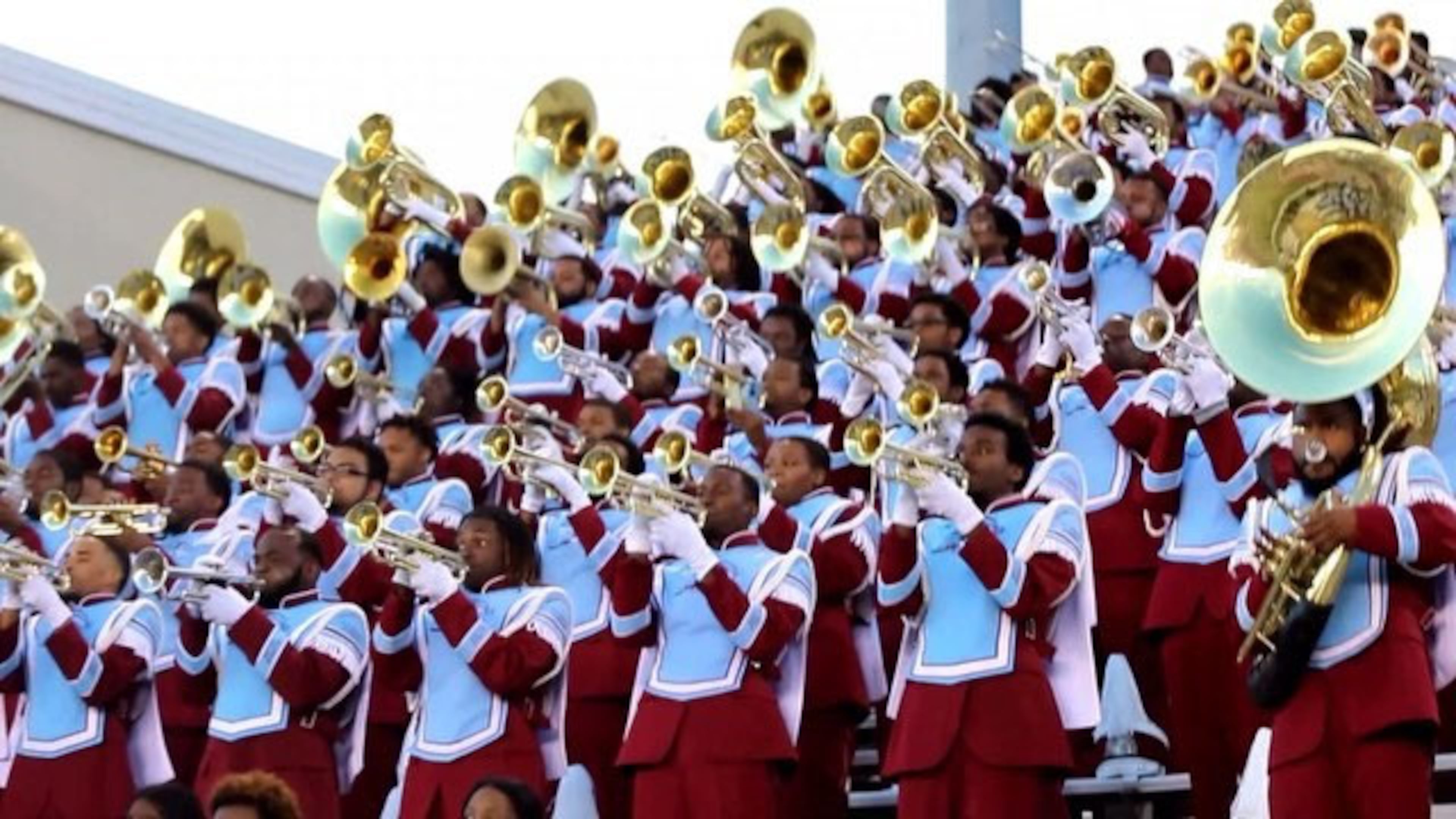 The Talladega College marching band (shown here in a video posted on the band’s Instagram account in March 2016) is weighing whether to accept an invitation to perform at the inaugural parade for President-elect Donald Trump. (@talladegacollegemarchingband)