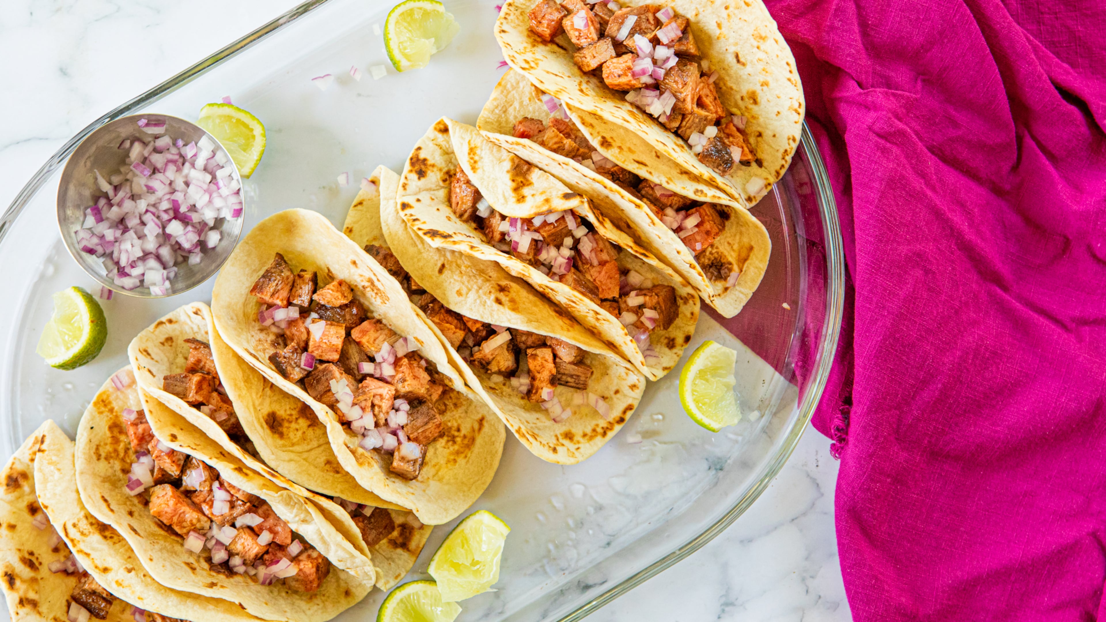 Carne asada tacos are easy to prepare when you use a taco seasoning blend. (Aaliyah Man for The Atlanta Journal-Constitution/Food styling by Kate Williams)