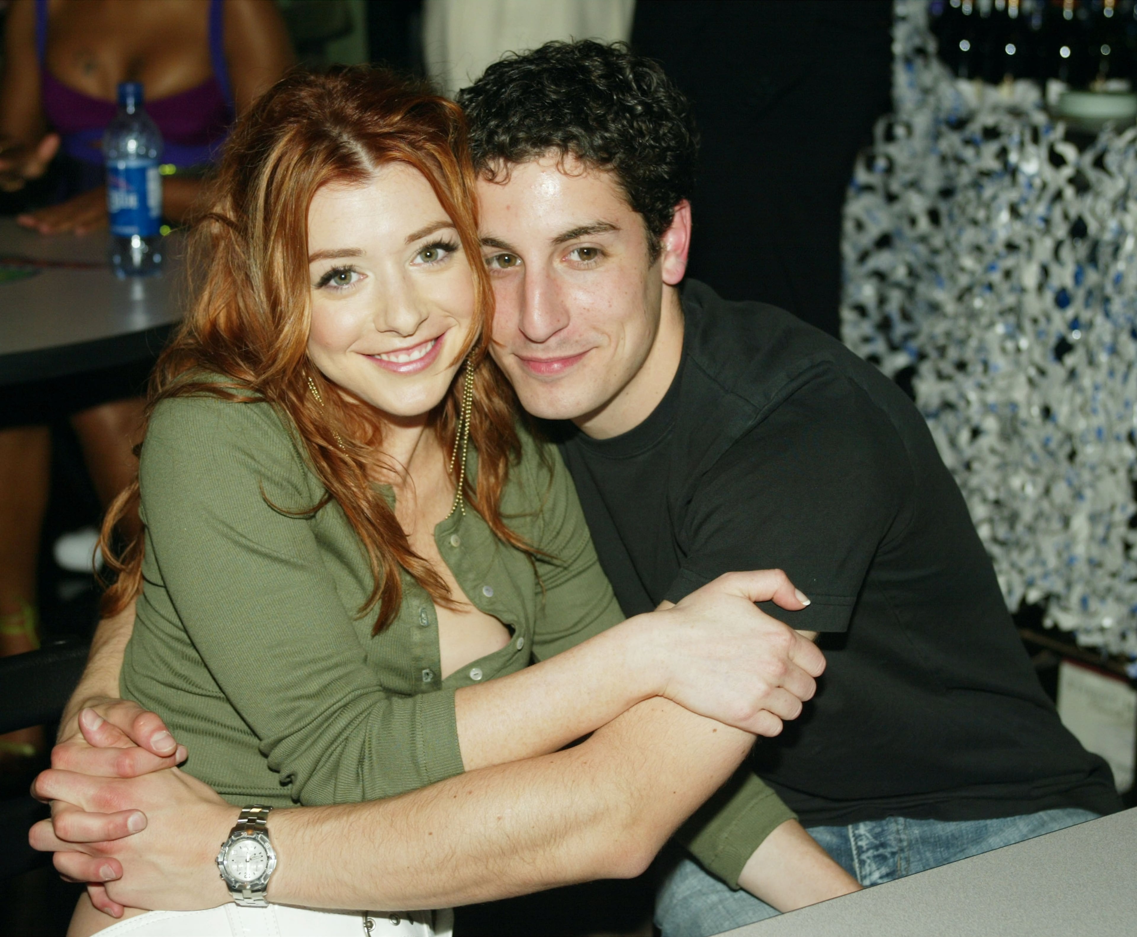 LOS ANGELES - MAY 31: (U.S. TABS OUT) Alyson Hannigan and Jason Biggs pose backstage at The 2003 MTV Movie Awards held at the Shrine Auditorium on May 31, 2003 in Los Angeles, California. (Photo by Kevin Winter/Getty Images)