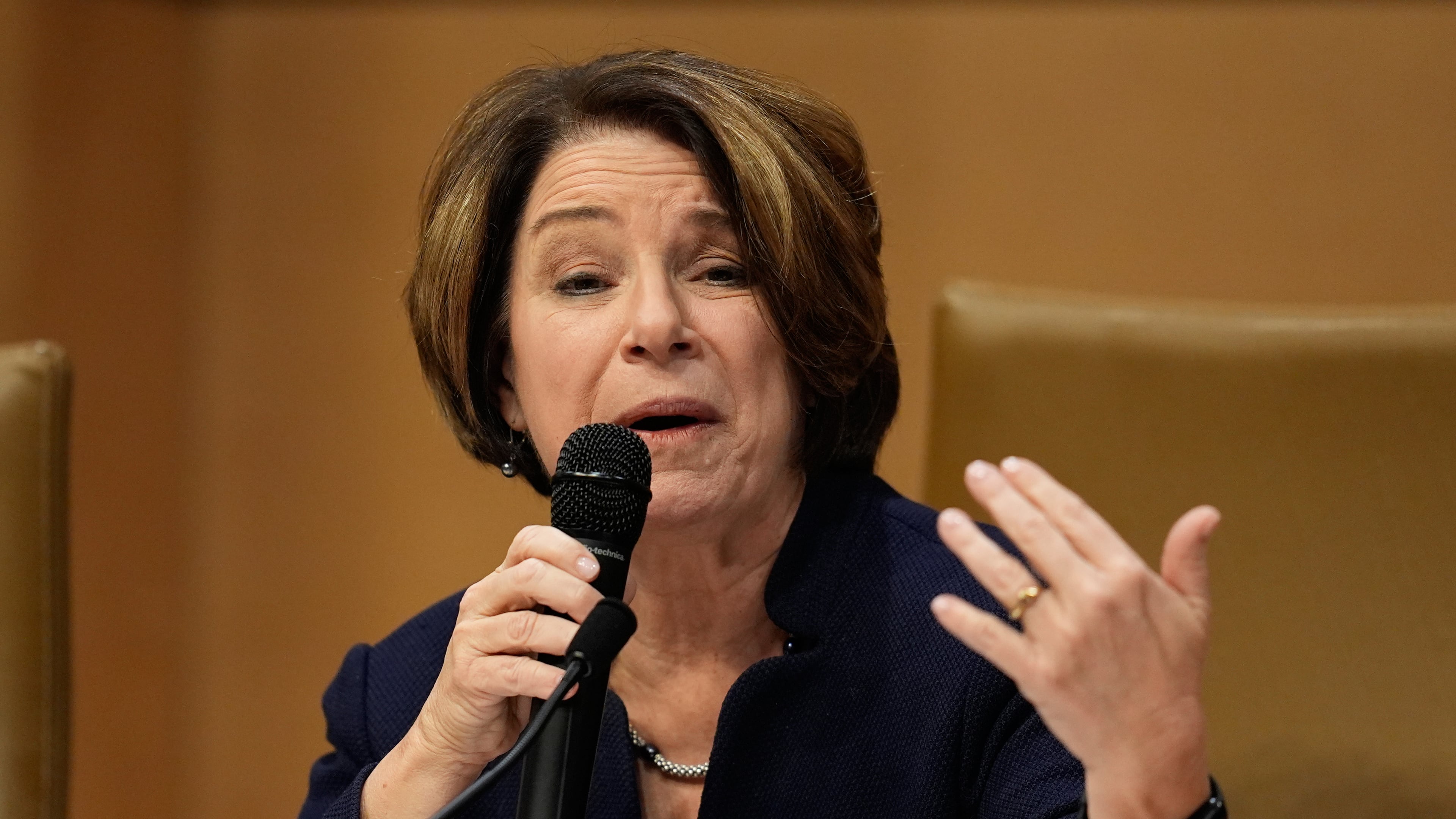Sen. Amy Klobuchar, D-Minn, speaks during a field hearing on immigration Friday, Jan. 16, 2026, in St. Paul, Minn. (AP Photo/Abbie Parr)
