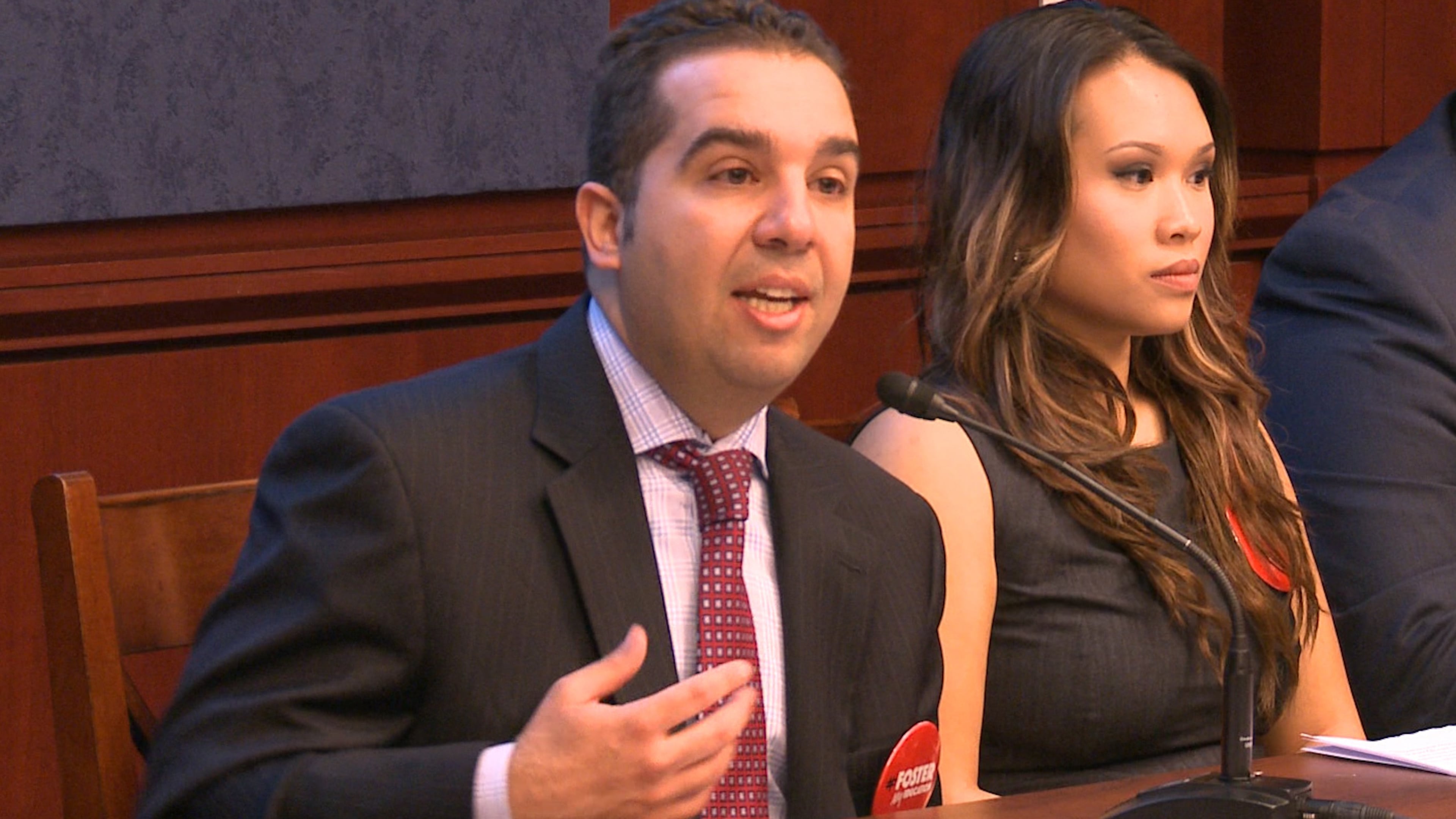 Sandy Santana, left, executive director of Children's Rights, speaking at the 2017 Foster Care Caucus on Capitol Hill in Washington, D.C.