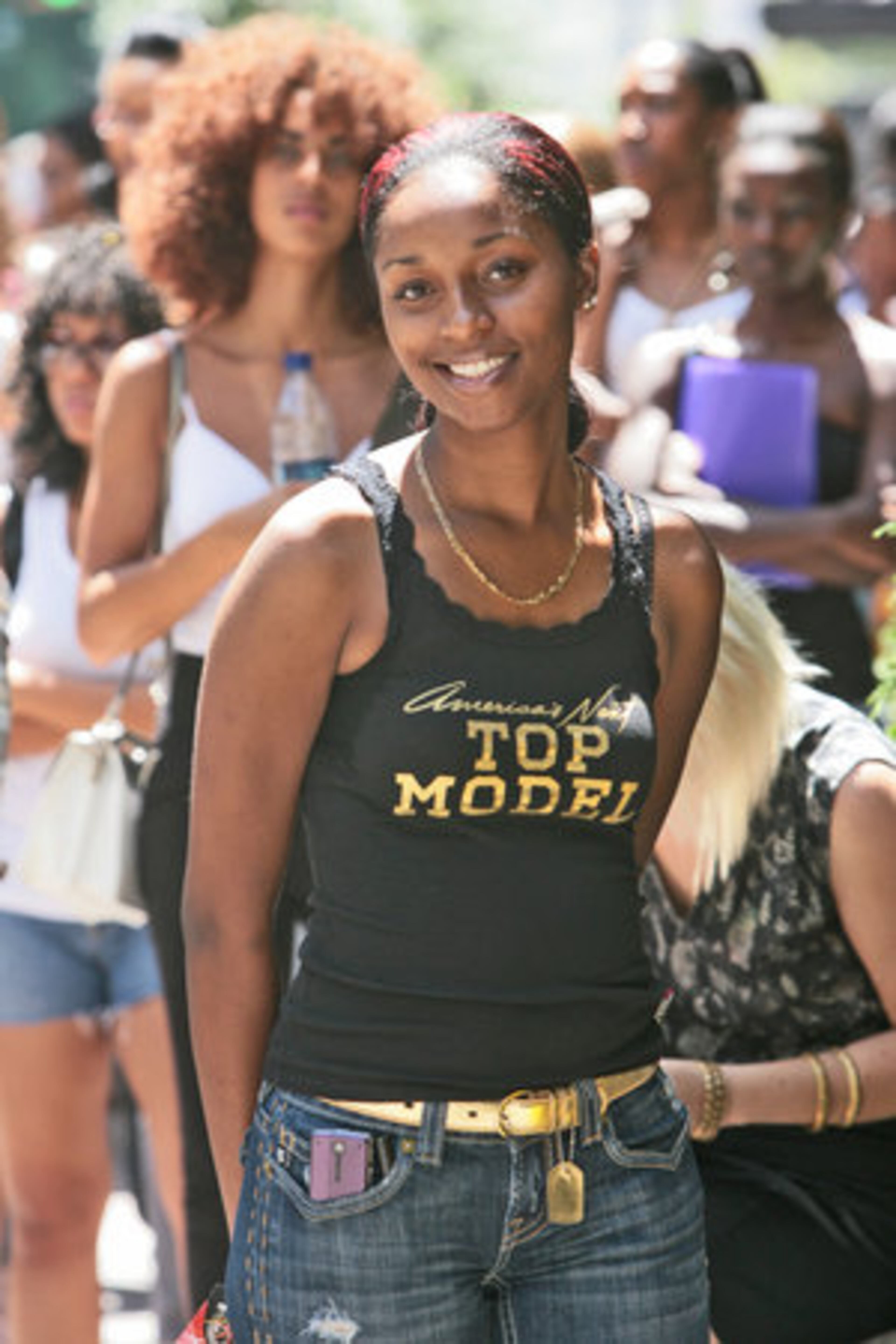 Lashonta Mitchell of Decatur wears a shirt in the spirit of the event.