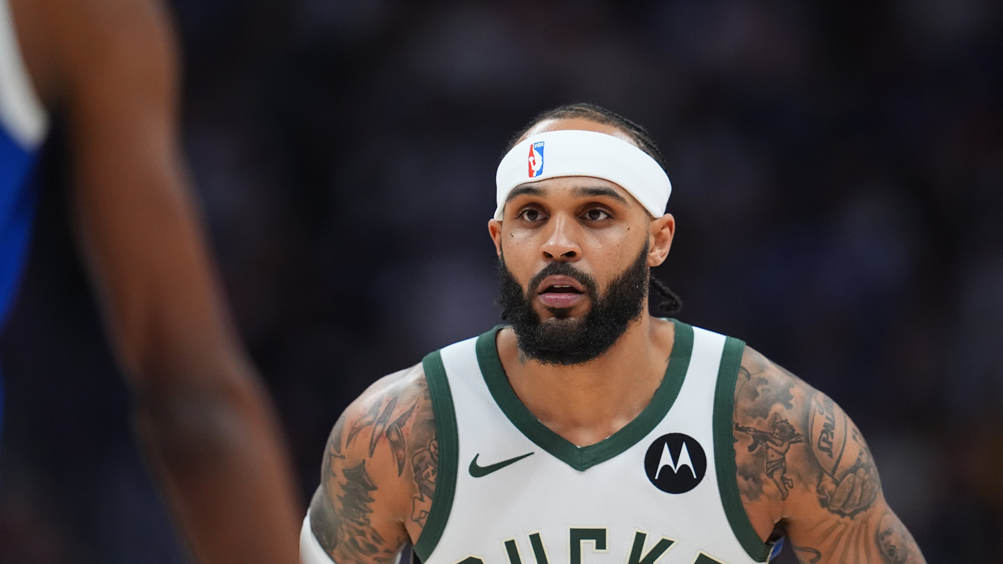 FILE - Milwaukee Bucks guard Gary Trent Jr. (5) plays in the first half of an NBA basketball game Jan. 11, 2026, in Denver. (AP Photo/David Zalubowski, File)