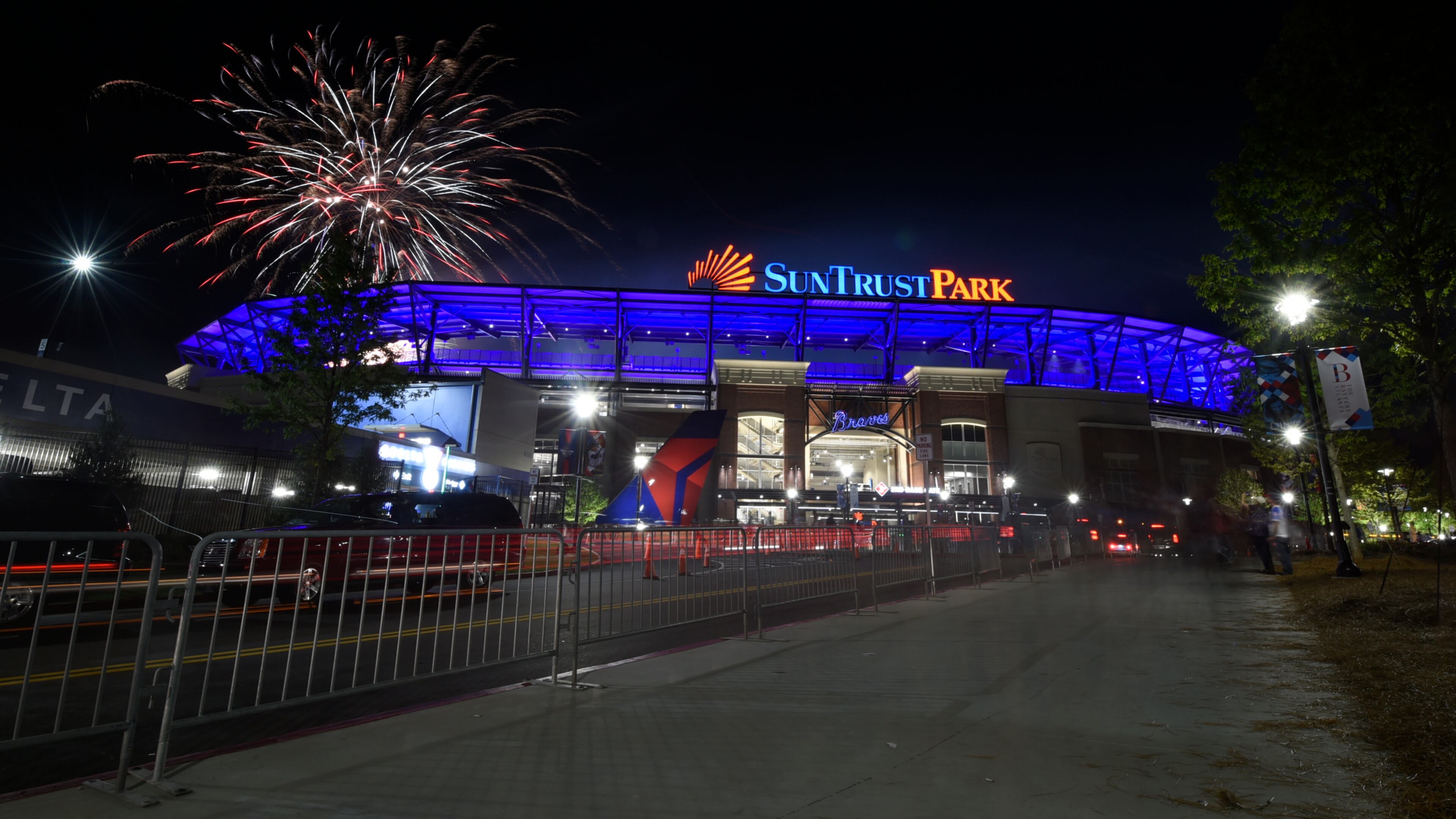 A fireworks display at the end of Friday's SunTrust Park opener against the Padres.