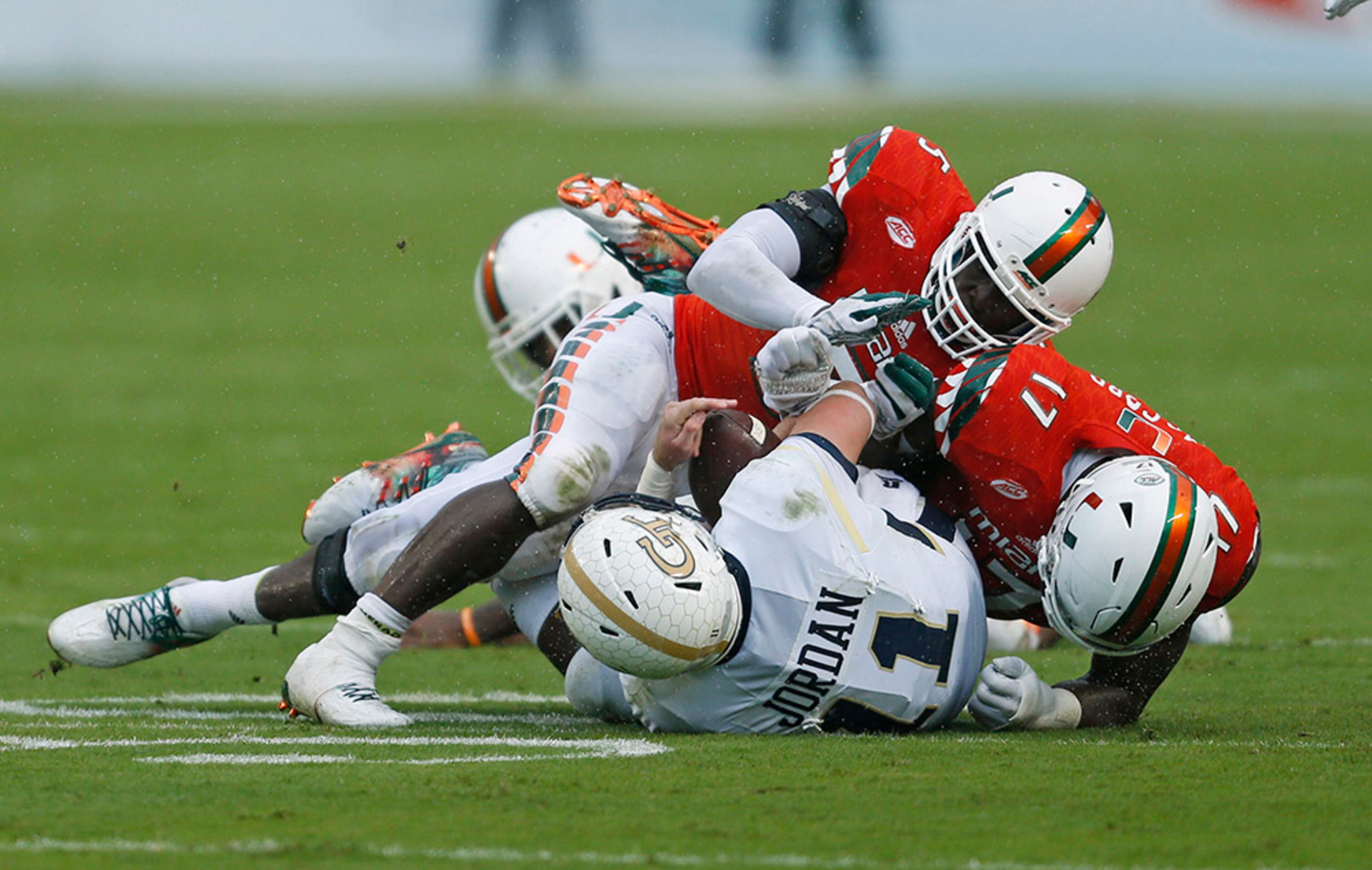 Miami 38, Georgia Tech 21, Nov. 21, 2015 - Broderick Snoddy, Clinton Lynch and Matthew Jordan had rushing scores for Georgia Tech (3-8, 1-7), which lost starting quarterback Justin Thomas to injury in the first quarter. Snoddy's touchdown gave the Yellow Jackets a 7-0 lead, and then Miami scored the next 31 points en route to a 38-21 win in Miami Gardens.