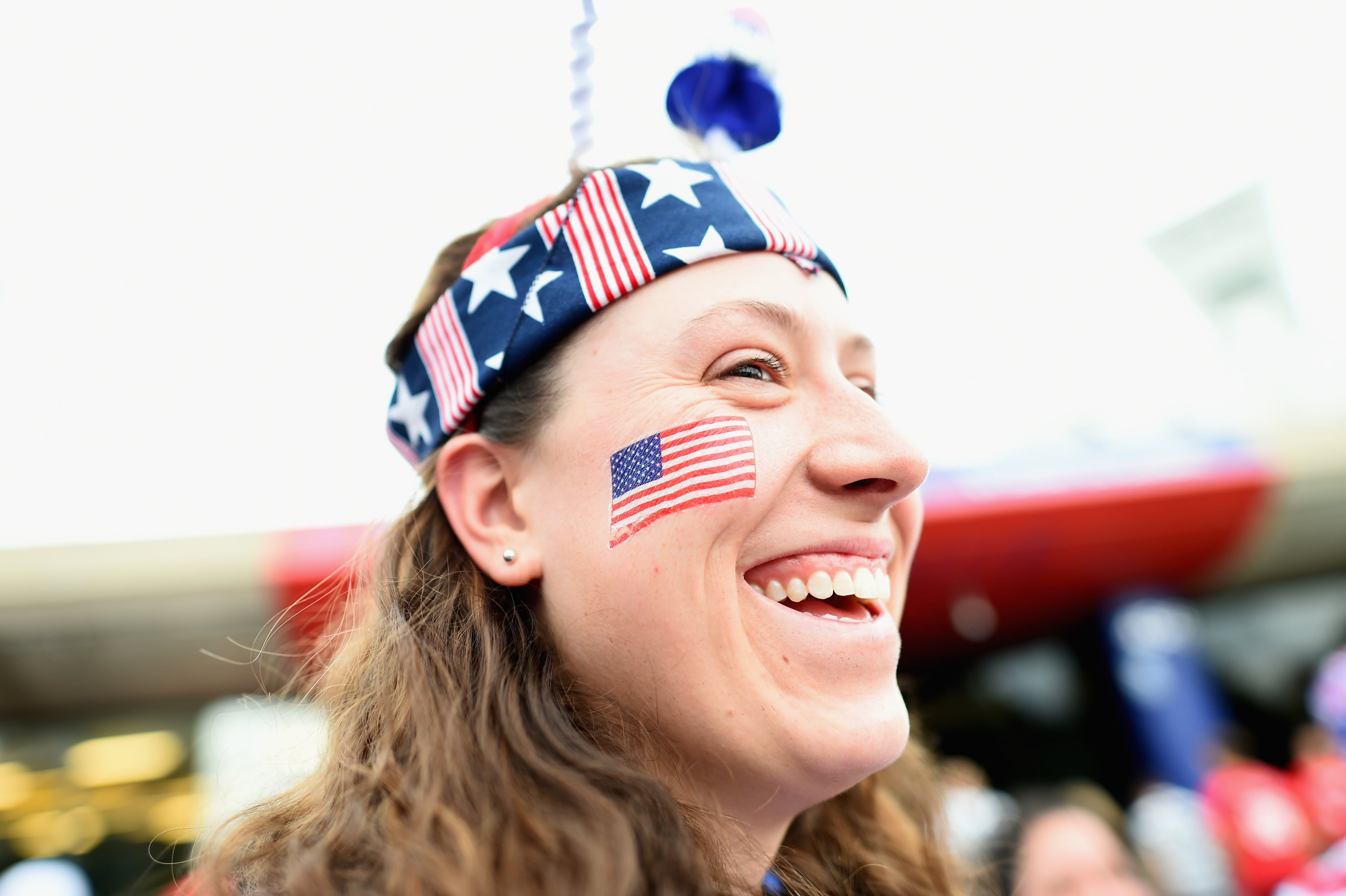 MONTREAL, QC - JUNE 30: An USA fan poses prior to the FIFA Women's World Cup 2015 Semi-Final Match at Olympic Stadium on June 30, 2015 in Montreal, Canada. (Photo by Dennis Grombkowski/Bongarts/Getty Images)