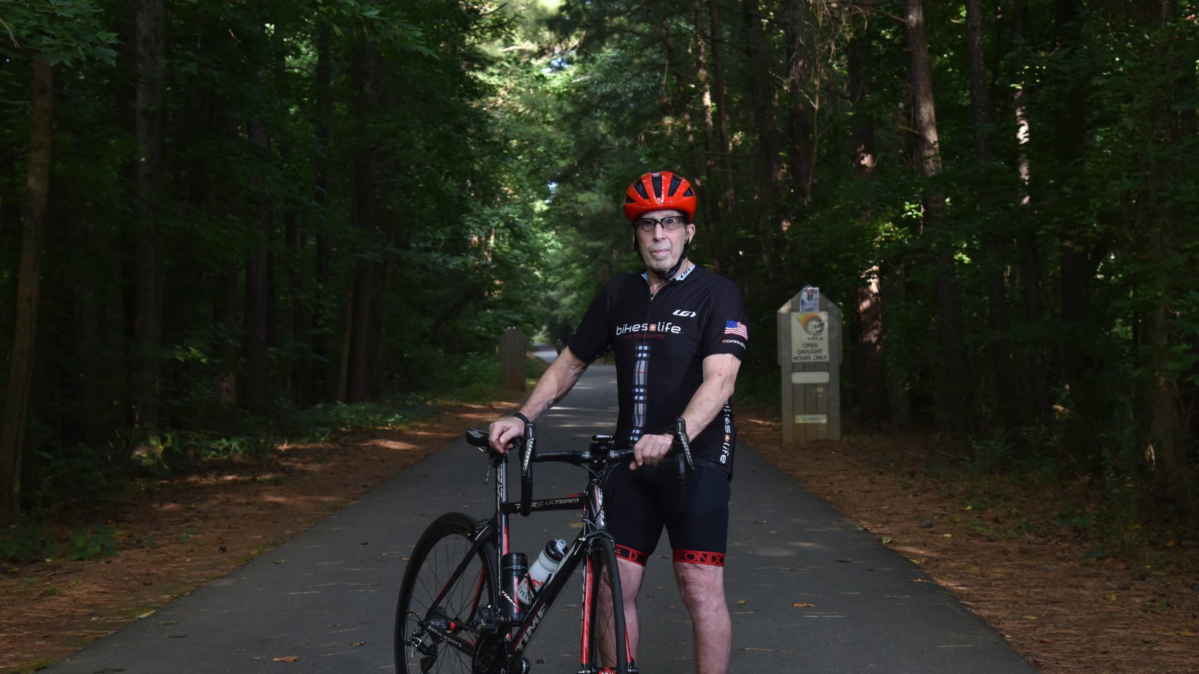 August 9 2019 Smyrna - Portrait of Barry Goppman on the Silver Comet Trail near the Mavell Road trailhead in Smyrna on Friday, August 8, 2019. Barry Goppman is an avid biker and runner battling cancer. Goppman lives not far from the Sterigenics plant and fears there may be a connection to emissions there. (Hyosub Shin / Hyosub.Shin@ajc.com)