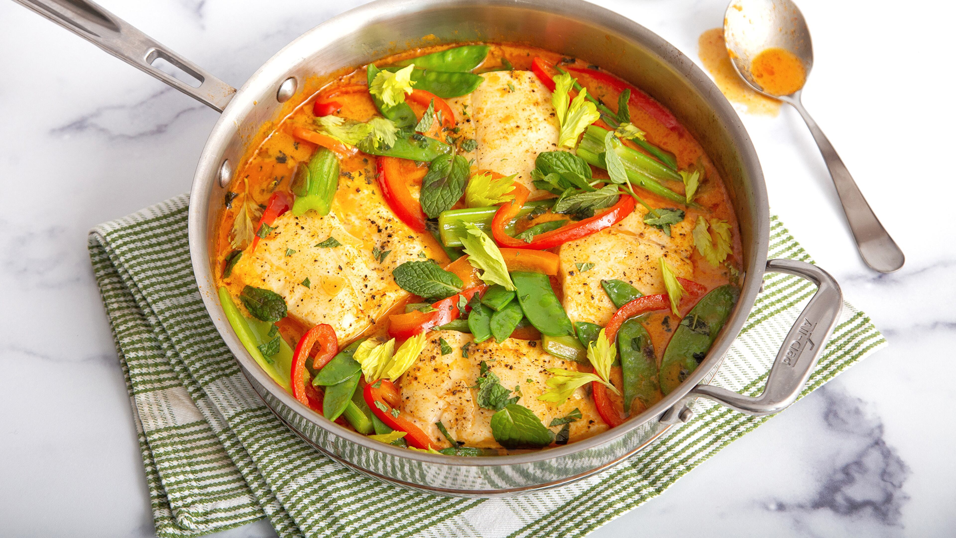 Wild Alaska Halibut with Red Curry and Vegetables.
Courtesy of Brooke Slezak