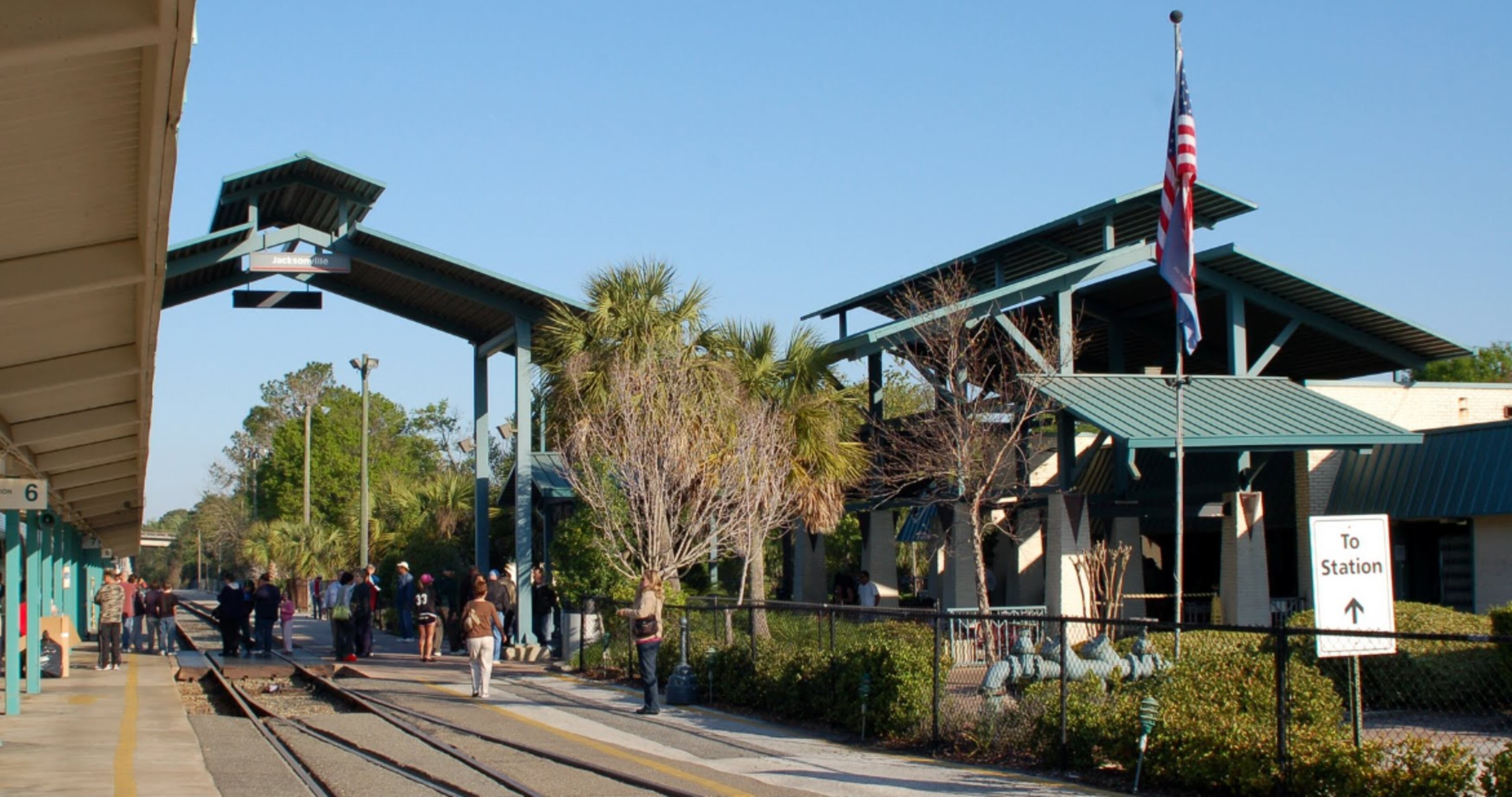 Jacksonville, Florida Amtrak Station. Surrounded by palm trees equals plus 10 points for this station.