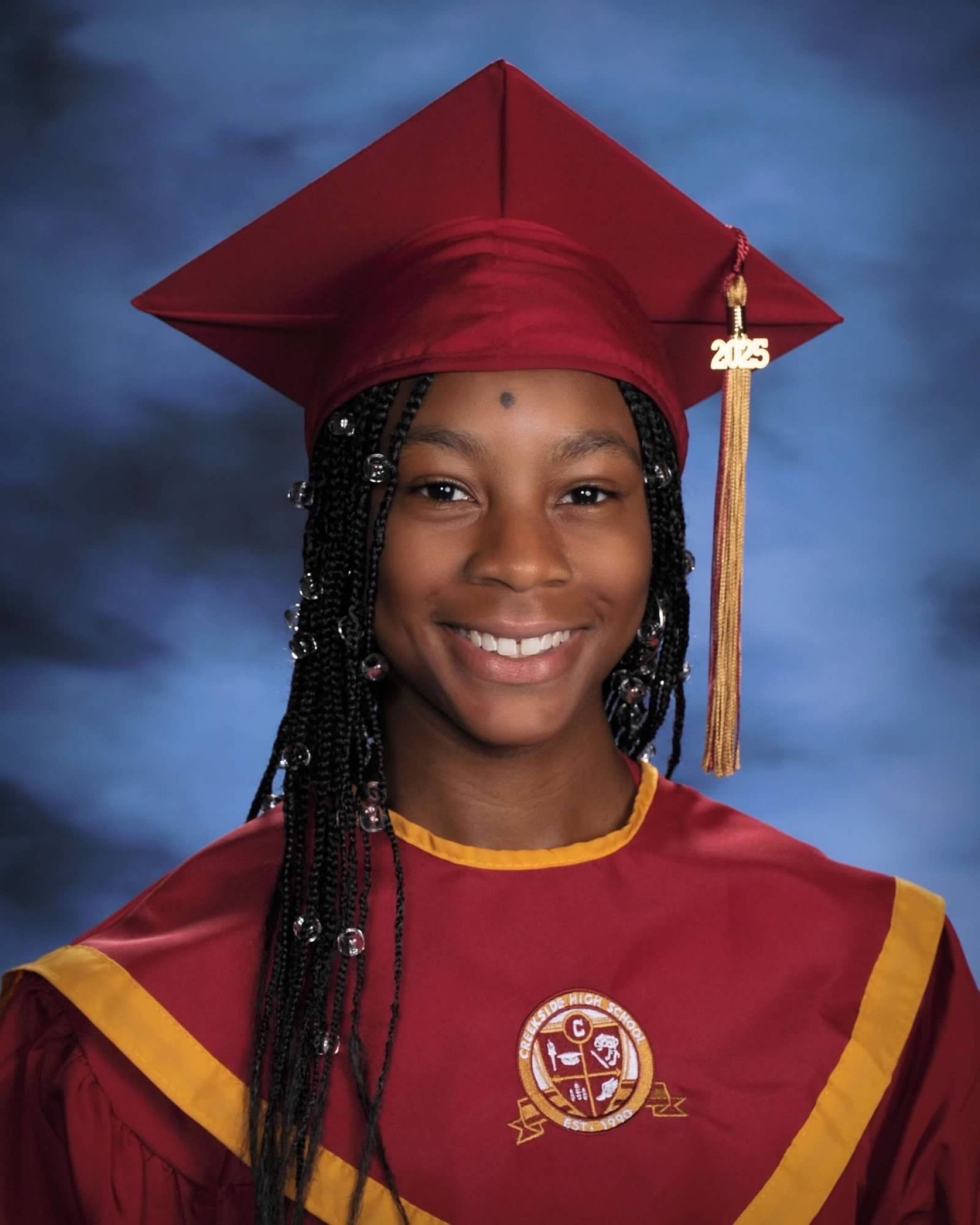 Maya Smith is the 2025 valedictorian of Creekside High School in Fulton County. Smith plans to study mechanical engineering at Georgia Tech. "(I'm worried about) the rapid pace of climate change, finding a stable career and making all the correct choices as life gets more complex." (Handout)