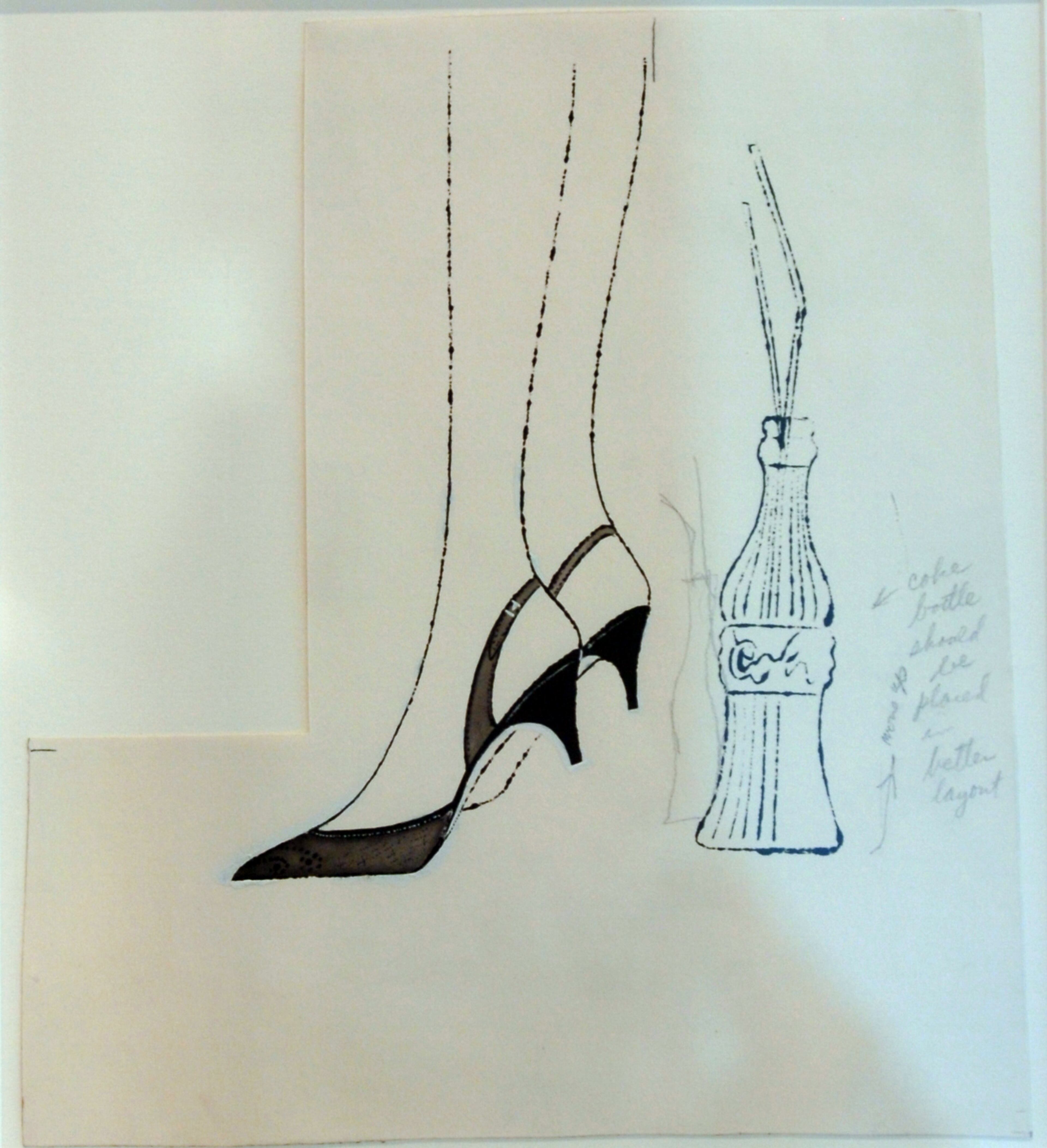 An ink and graphite drawing titled "Pair of Legs with Coca-Cola Bottle" from the 1950s is part of a collection of Andy Warhol works that will be on display at the new World of Coca-Cola. This and a selection of other Warhol works are on loan to Coke for one year from the Andy Warhol Museum in Pittsburgh, PA. Photo shot Wed. 5/2/07 at the new World of Coke in Atlanta (Kimberly Smith / AJC staff)