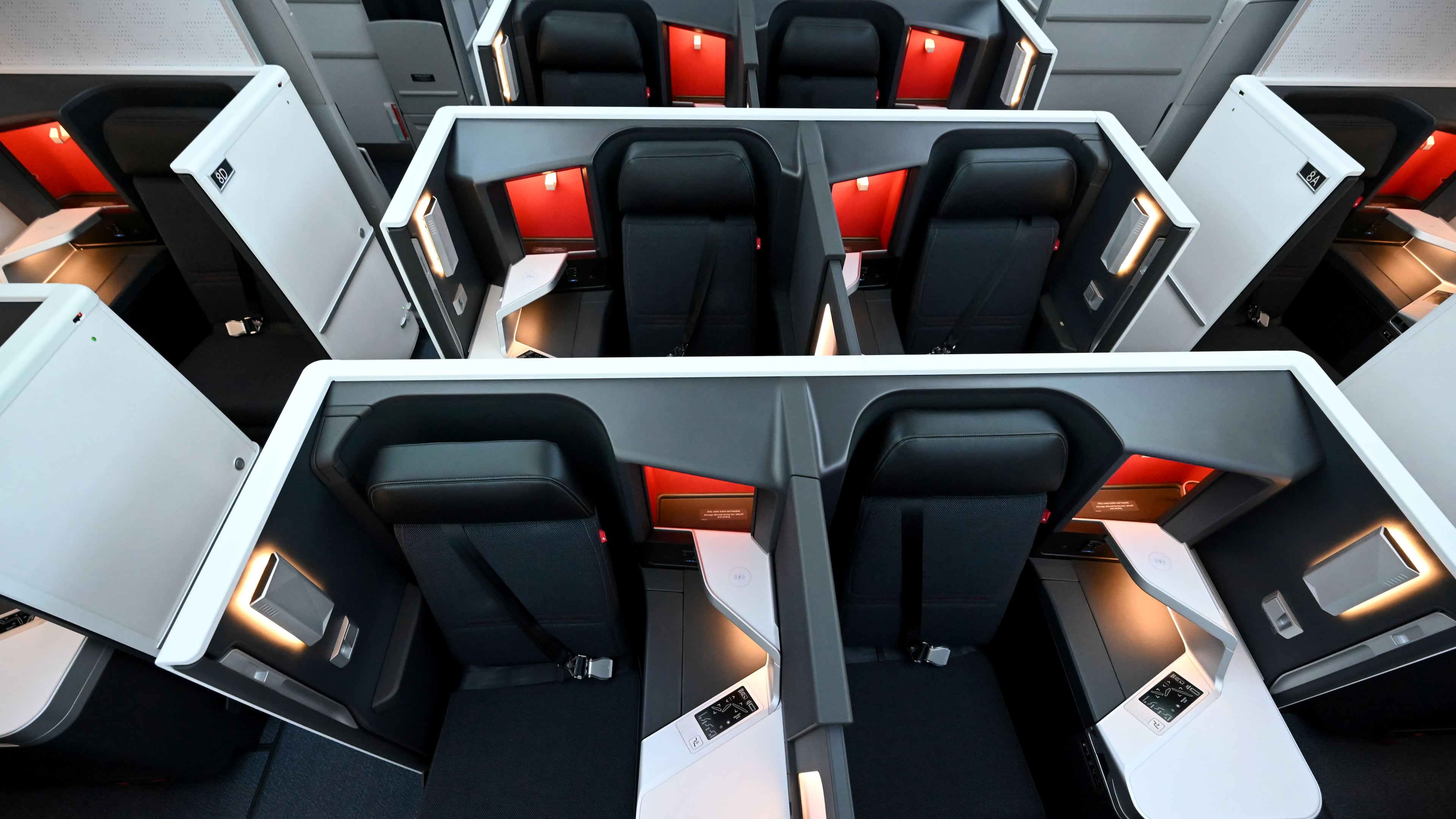 Photo shows the newly designed Delta One Suites during a media preview of an Airbus A350 at Delta TechOps, Friday, January 24, 2025, in Atlanta. For travel starting in October, there will also be "Delta One Extra" fares with additional rewards and flexibility. (Hyosub Shin / AJC)