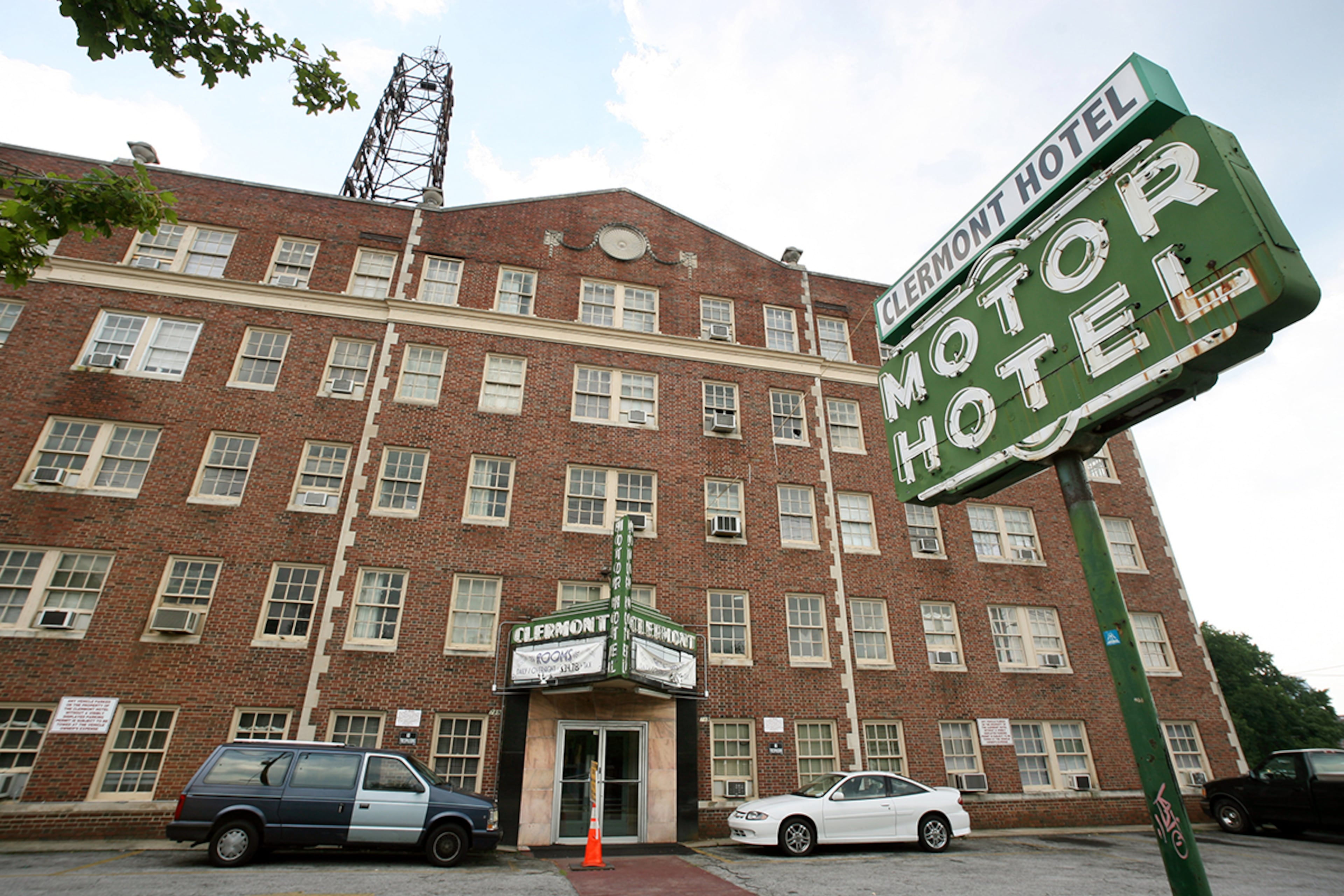 The Clermont Hotel. Its lights have been turned off since 2009, but its heart still beats in the basement. Here's a quick history of the once and future hotel on Ponce that's best known for its colorful underside. (This photo is from 2009.) (BITA HONARVAR / AJC file)