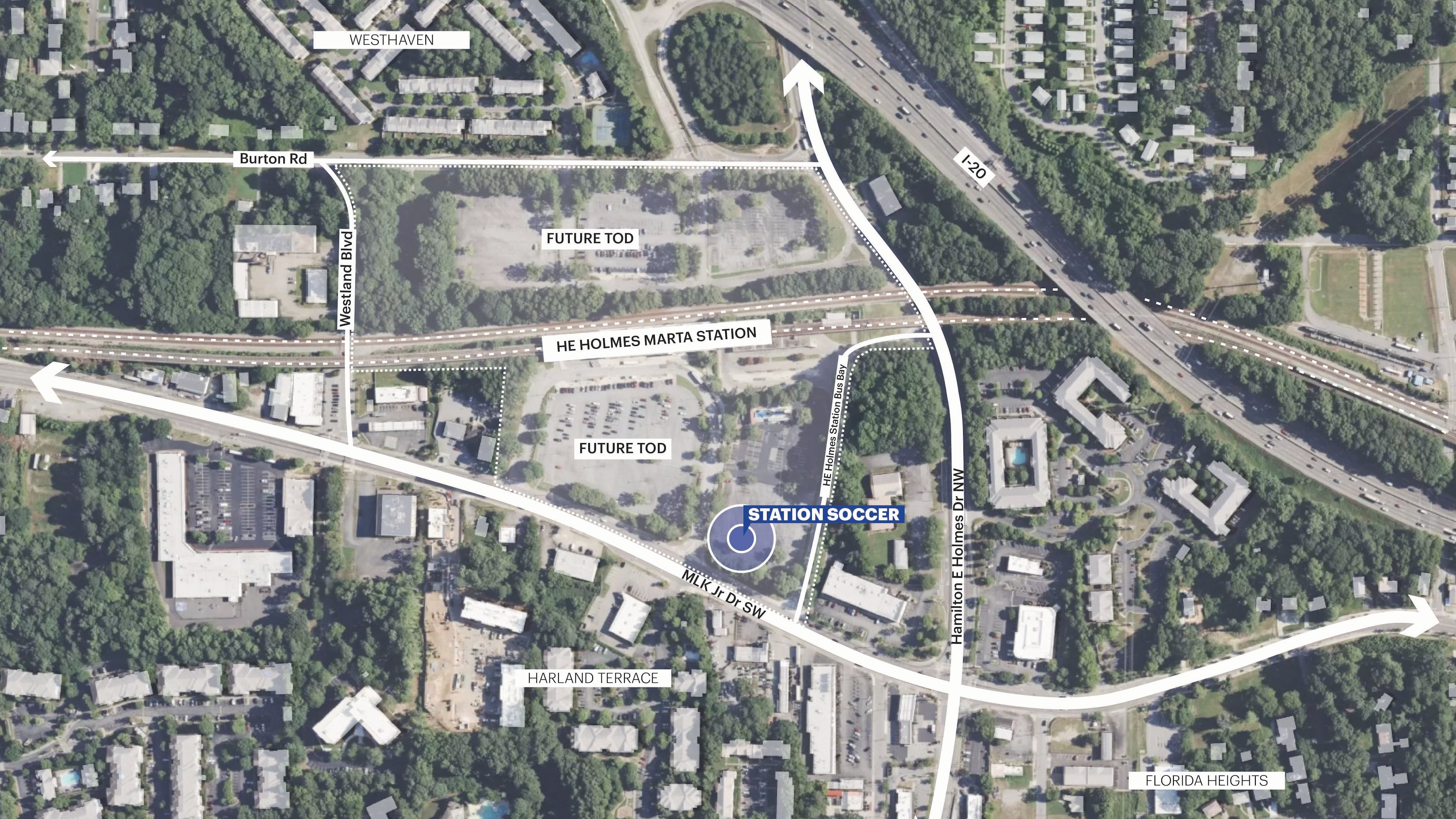 The location of the new StationSoccer field to be unveiled in August at the H.E. Holmes MARTA station. (Courtesy)