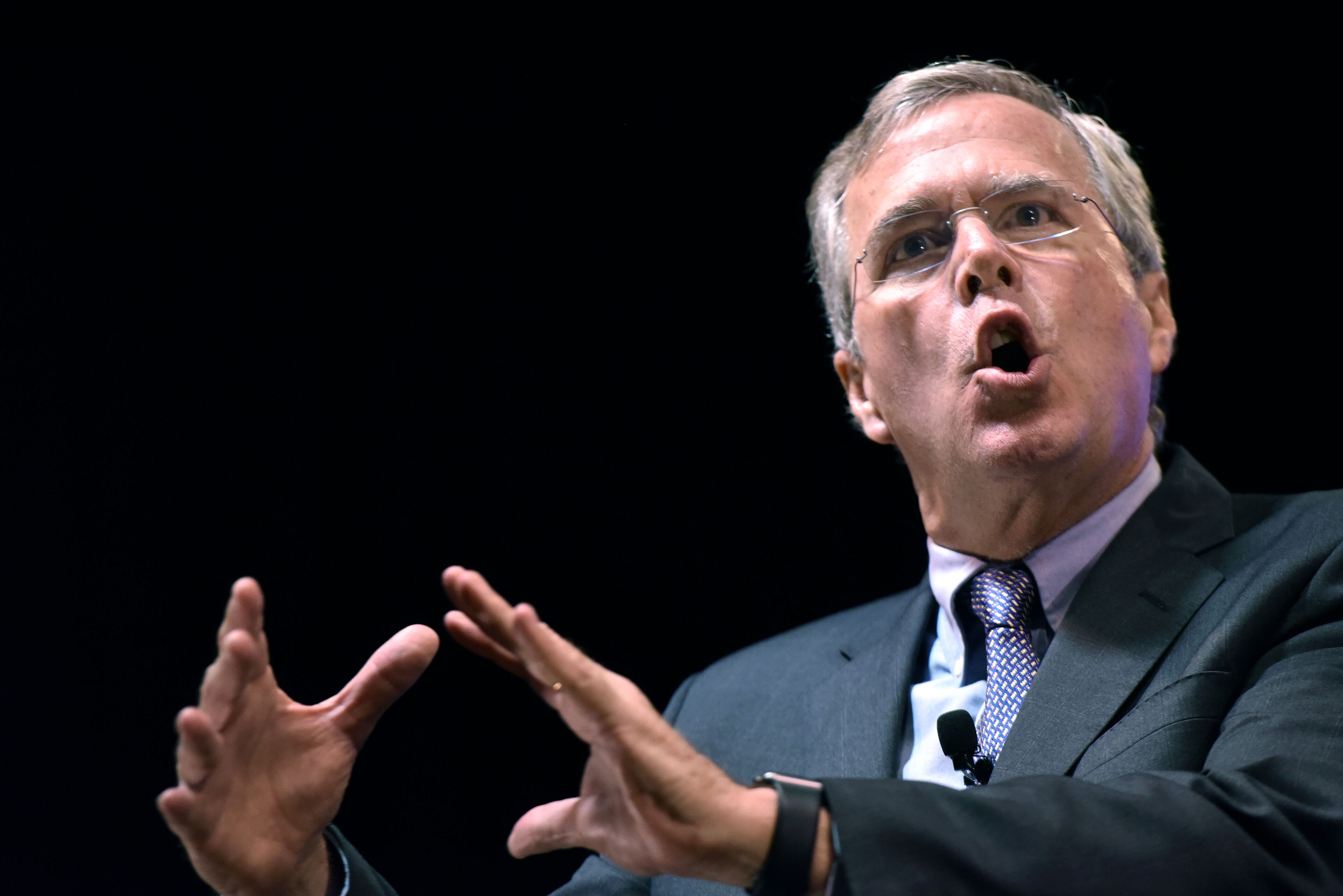 August 8, 2015 Atlanta - Former Florida Gov. Jeb Bush speaks during the RedState Gathering at Intercontinental Buckhead Hotel on Saturday, August 8, 2015. The organizer of the RedState Gathering has rescinded the Republican presidential candidate’s invitation to speak at a Saturday evening rally at the College Football Hall of Fame. Erick Erickson said the billionaire’s comments about Fox News anchor Megyn Kelly were “a bridge too far.” Trump told CNN on Friday that “you could see there was blood coming out of her eyes. Blood coming out of her wherever” as she questioned him during Thursday’s Republican presidential debate.HYOSUB SHIN / HSHIN@AJC.COM