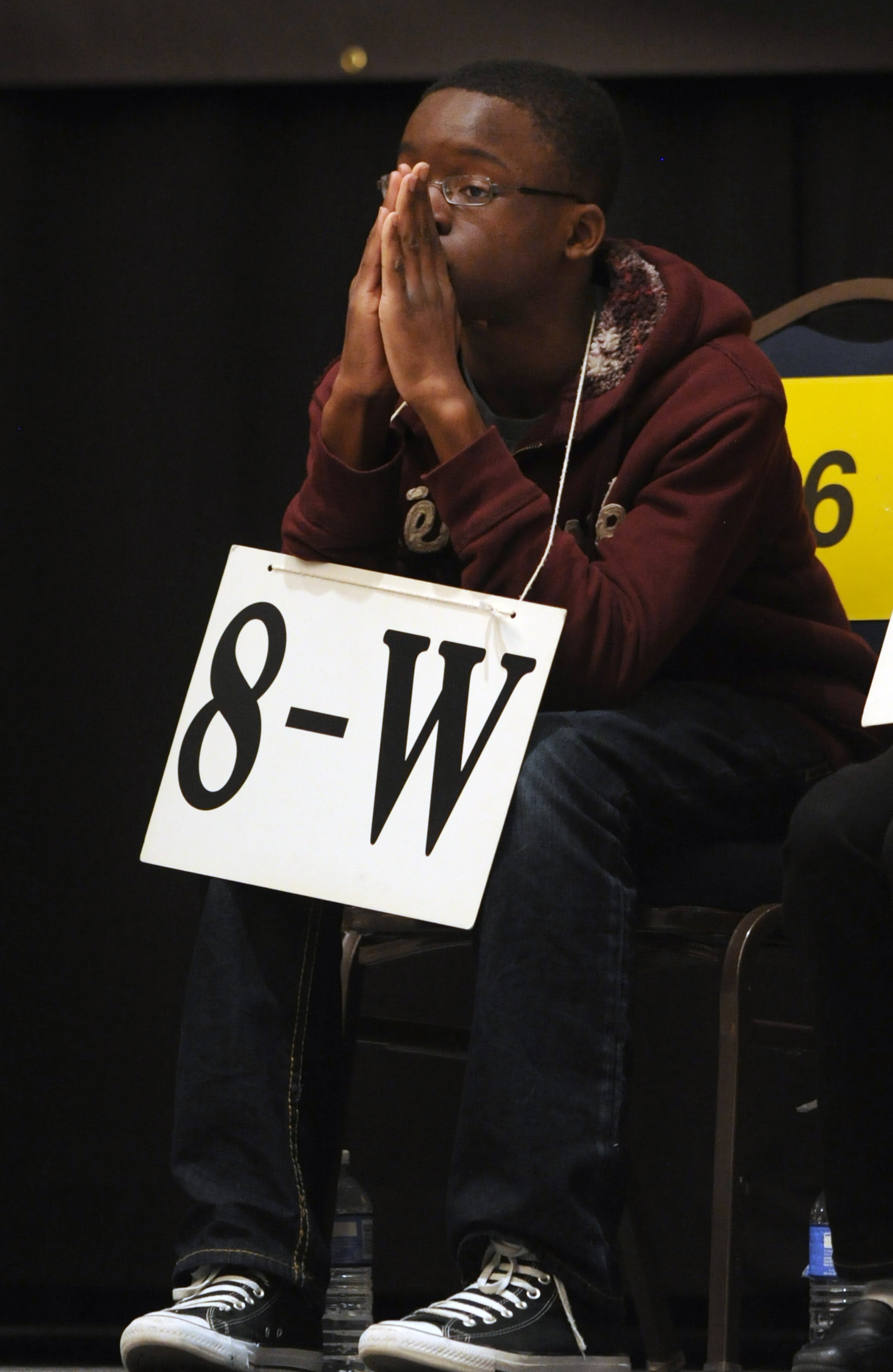 Uche Chukwukere,13, Oglethorpe Charter, waits for his word during the 2013 Georgia Association of Educators State Spelling Bee at Georgia State University on Friday, March 15, 2013.