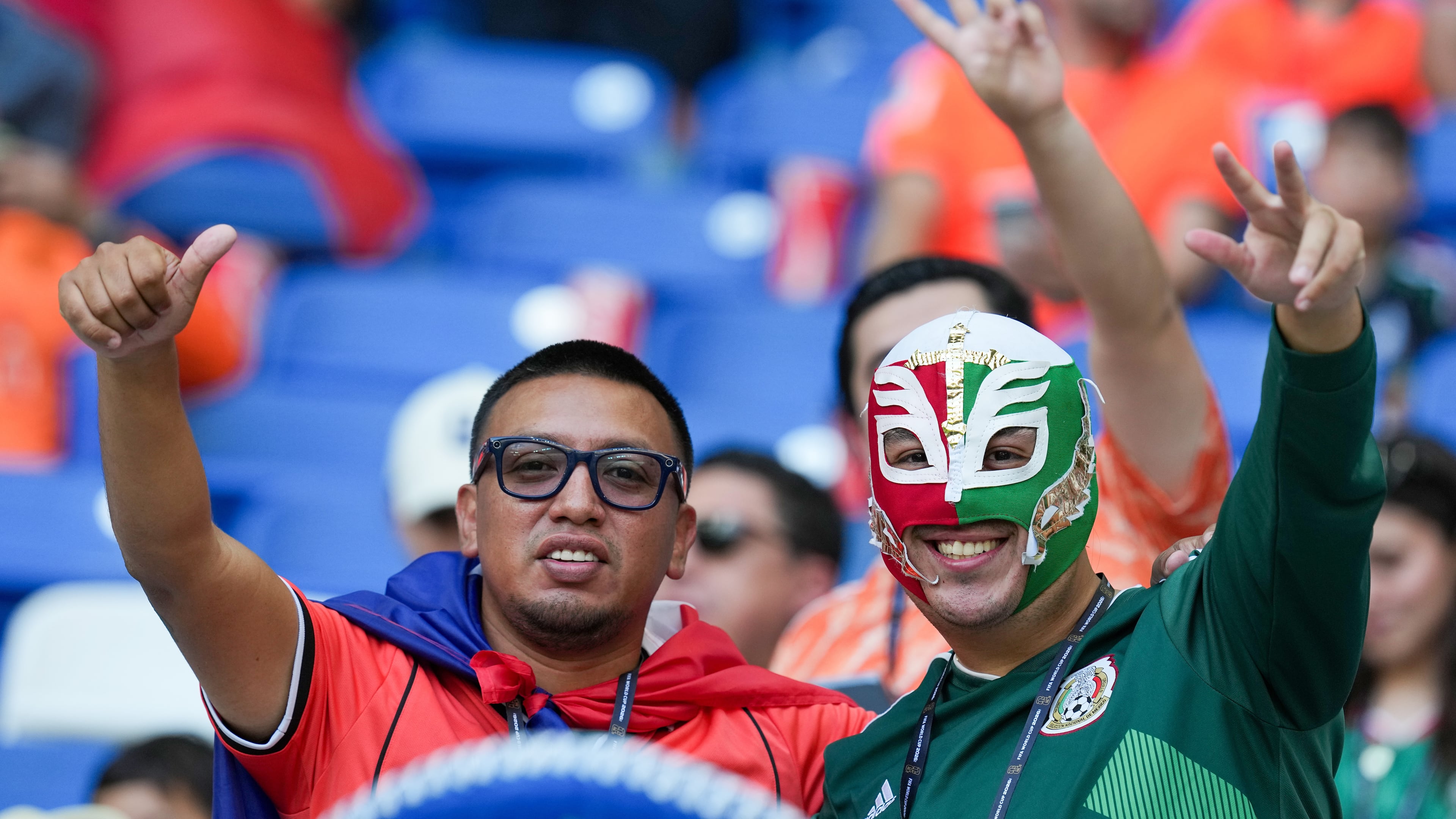 Soccer fans cheer during the World Cup round of 32 soccer match between the Netherlands and Morocco in Guadalupe, near Monterrey, Mexico, Monday, June 29, 2026. (AP Photo/Dolores Ochoa)