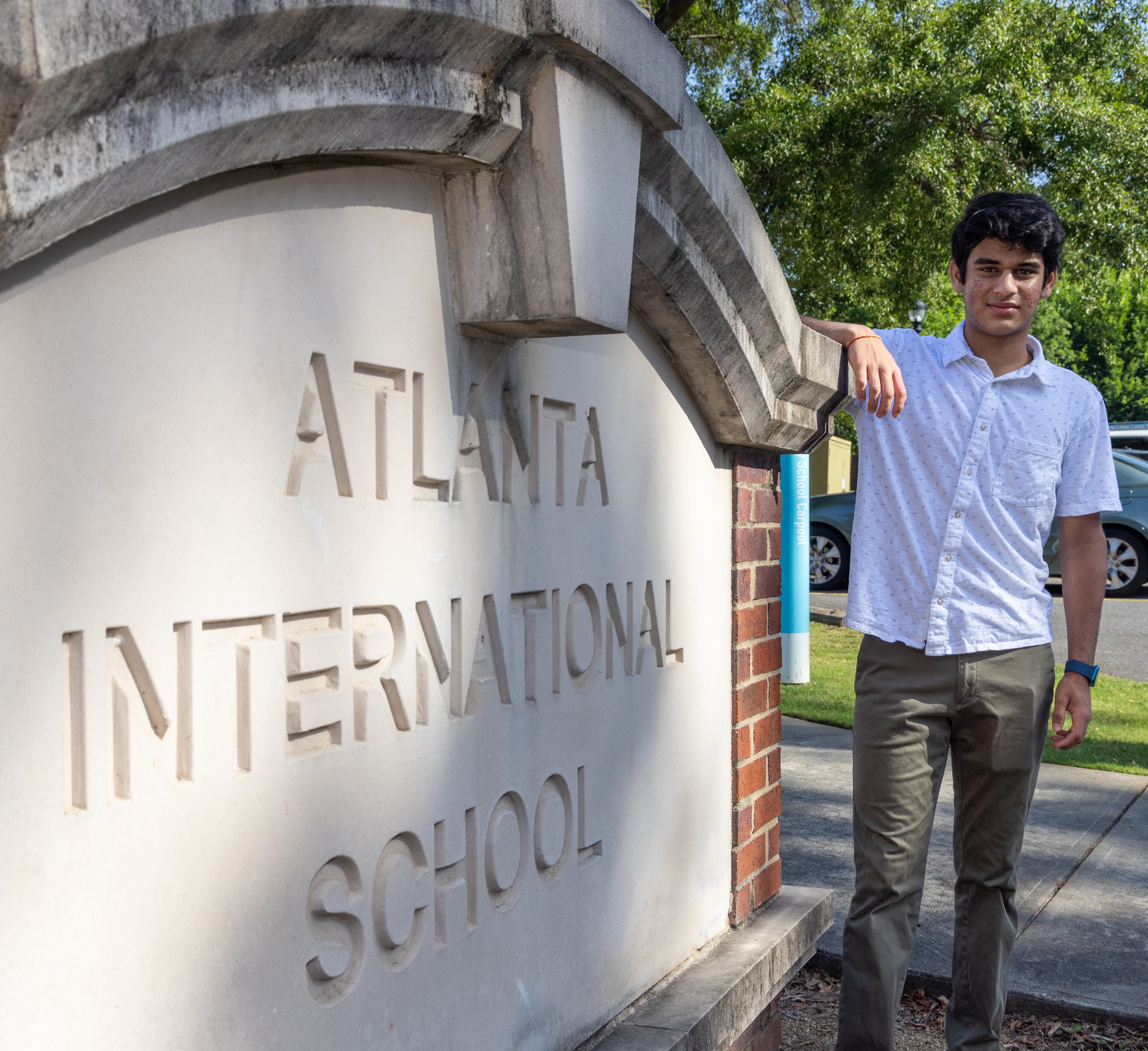 Portrait of Asanshay Gupta who developed an app to help hospitals keep up with their oxygen supplies, at the Atlanta International School. PHIL SKINNER FOR THE ATLANTA JOURNAL-CONSTITUTION.