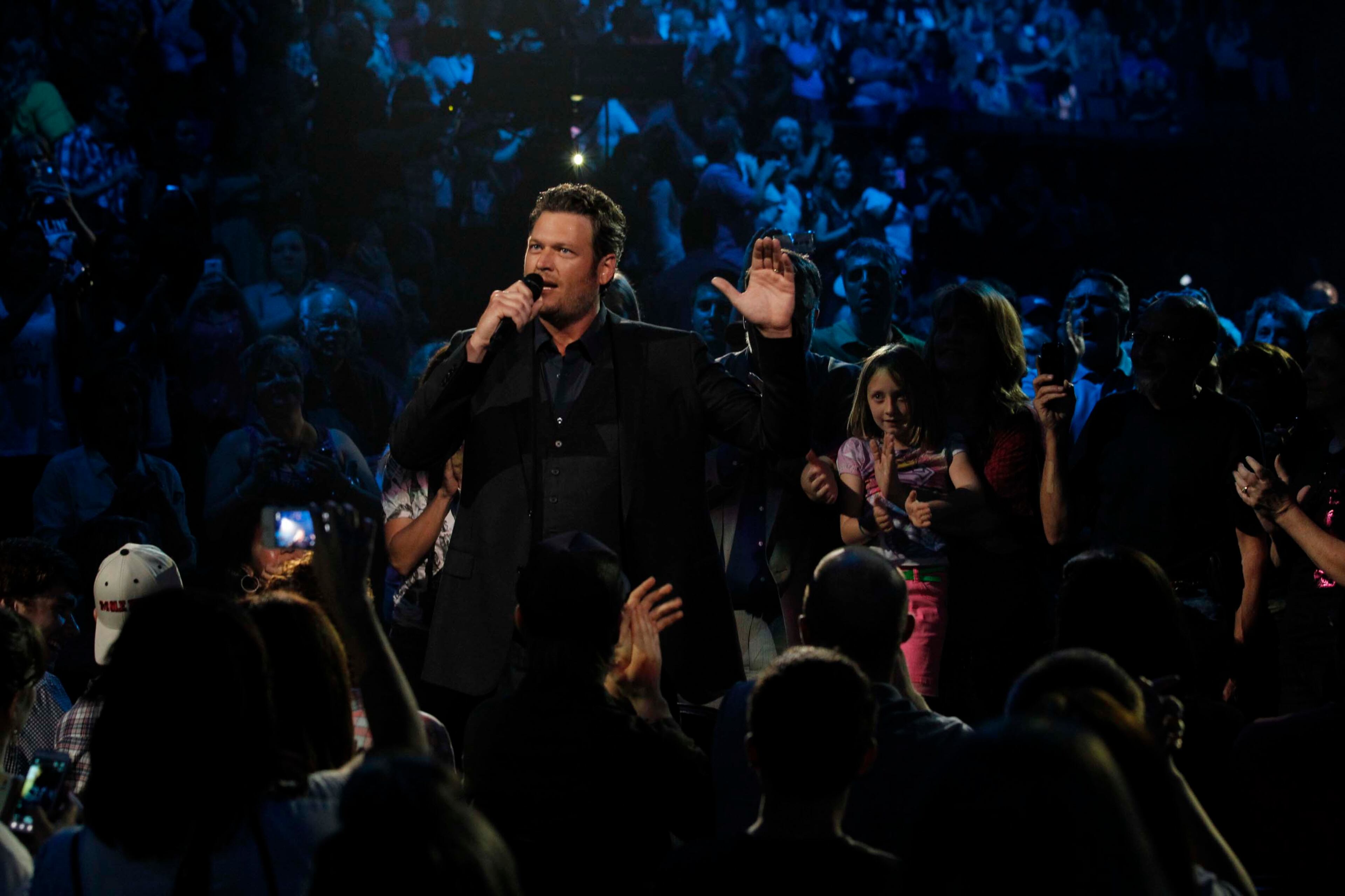 Blake Shelton during the Healing in the Heartland: Relief Benefit Concert at the Chesapeake Energy Arena in Oklahoma City, Okla., Wednesday, May 29,2013. Funds raised by the benefit will go to the United Way of Central Oklahoma, for recovery efforts for those affected by the May 20 tornado. (AP Photo/NBC, Brett Deering)