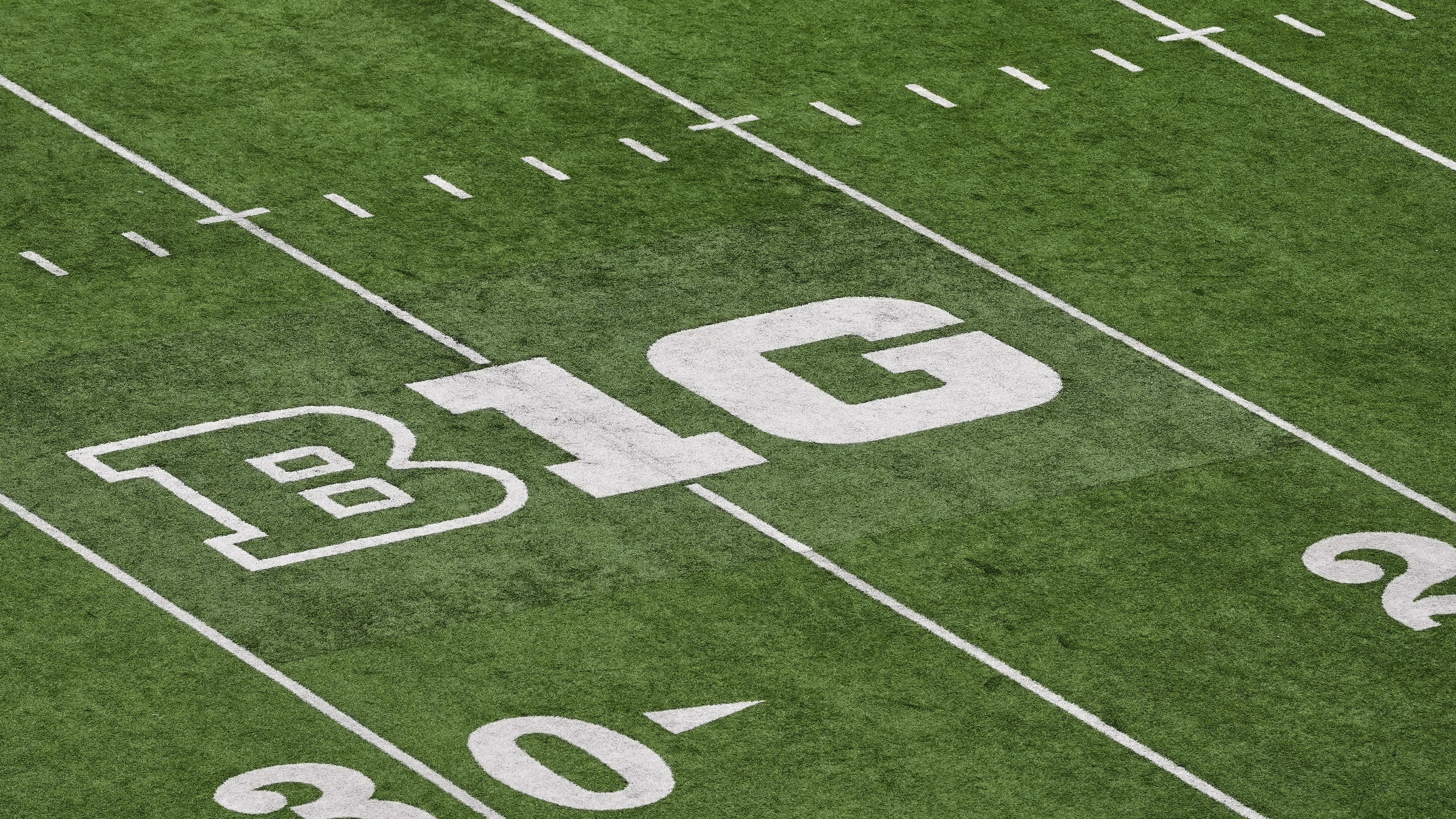 FILE - The Big Ten logo is seen on the field at Husky Stadium during an NCAA college football game, Oct. 25, 2025, in Seattle. (AP Photo/Lindsey Wasson, File)