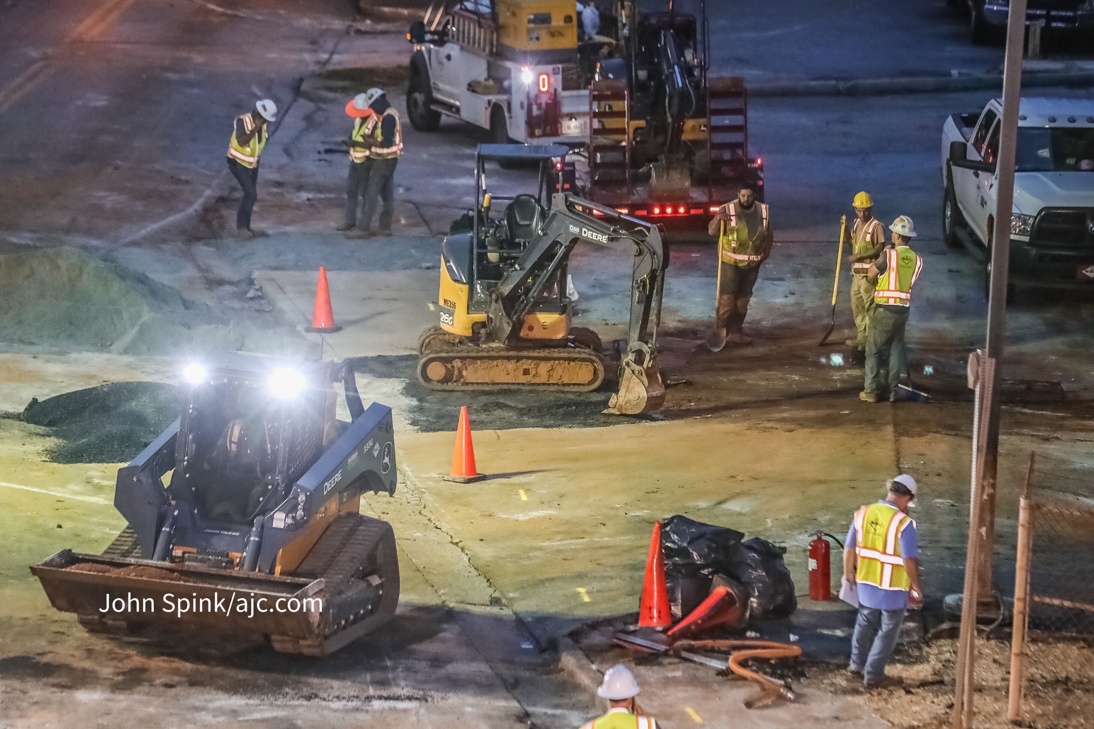 Crews were making repairs Thursday morning after a massive fire tore through a section of Sylvan Road the previous day.