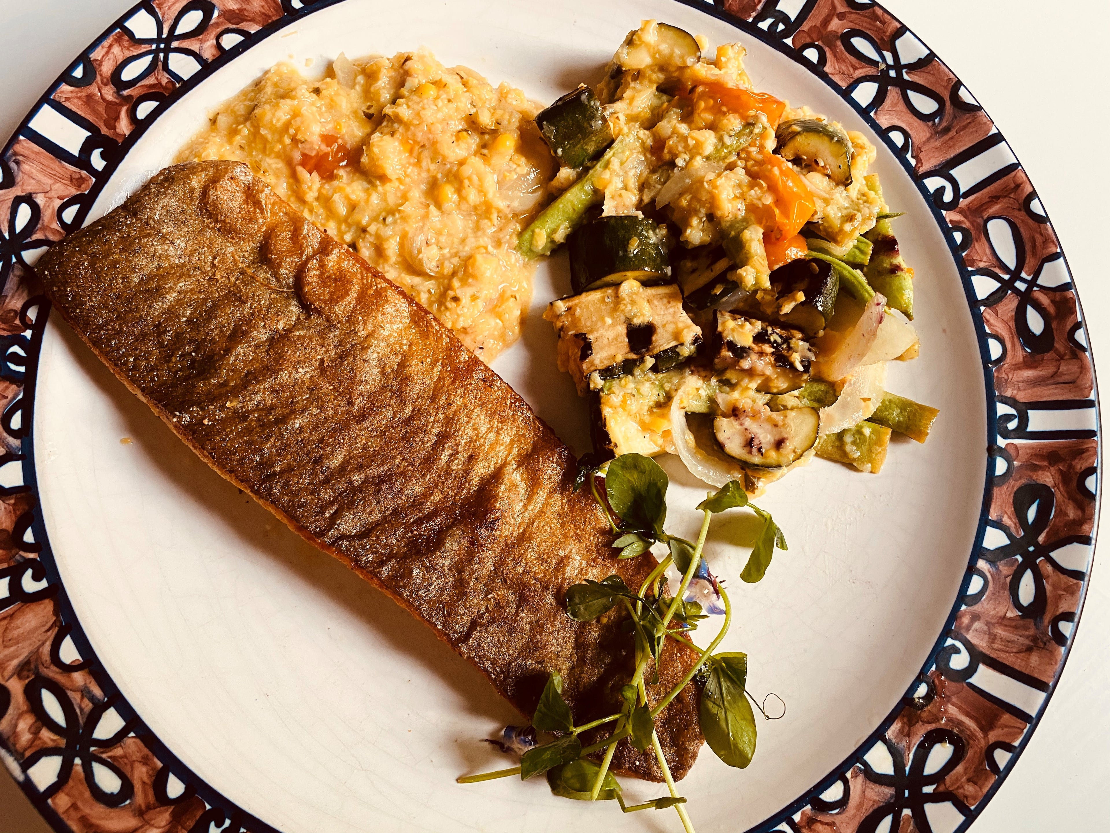 Skillet trout fillet with creamed corn, summer squash, snap beans and cherry tomato.
Courtesy of Bob Townsend