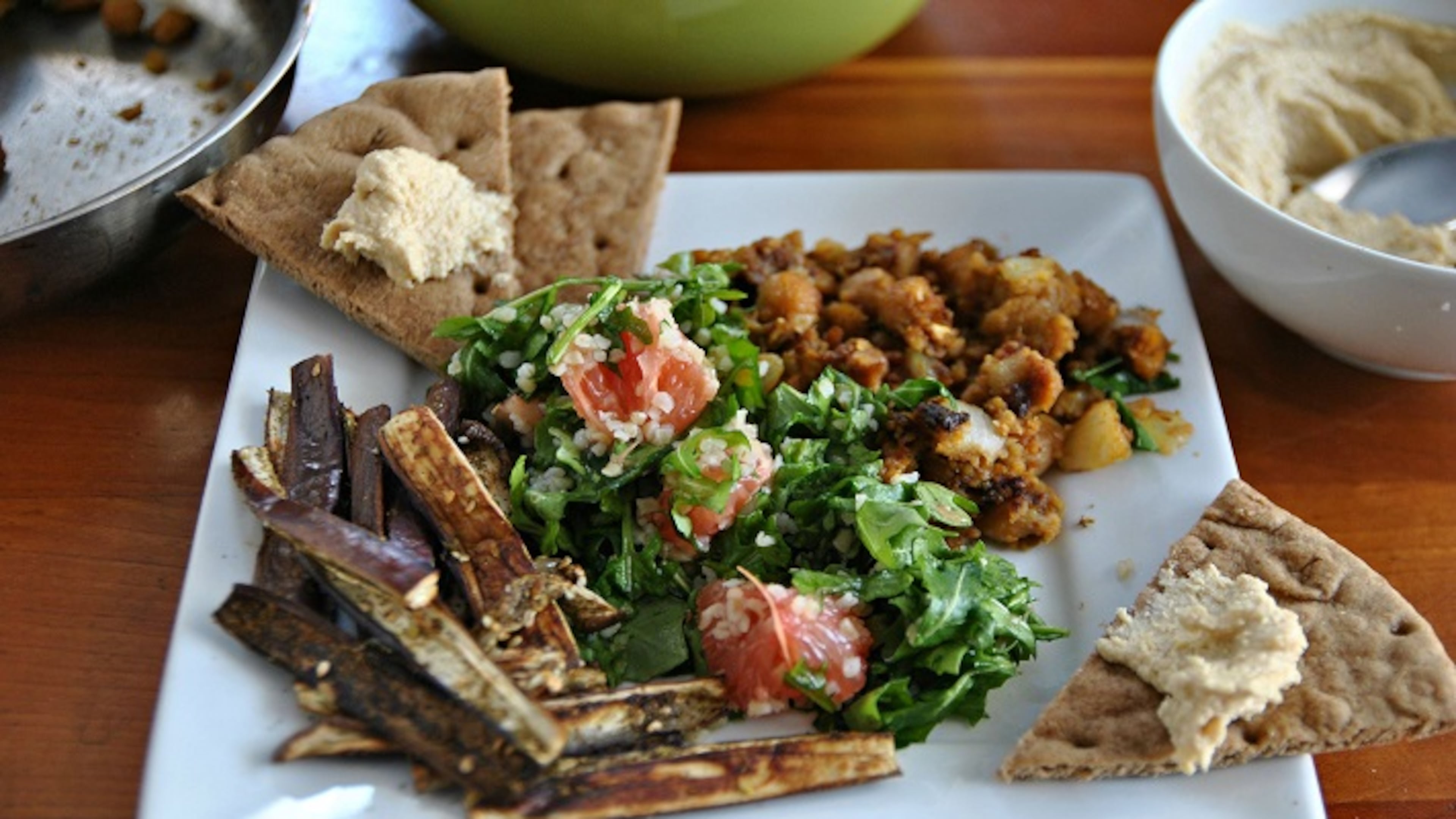 Falafel hash with grapefruit-arugula tabbouleh provides terrific source of protein. (Gretchen McKay/Pittsburgh Post-Gazette/TNS)