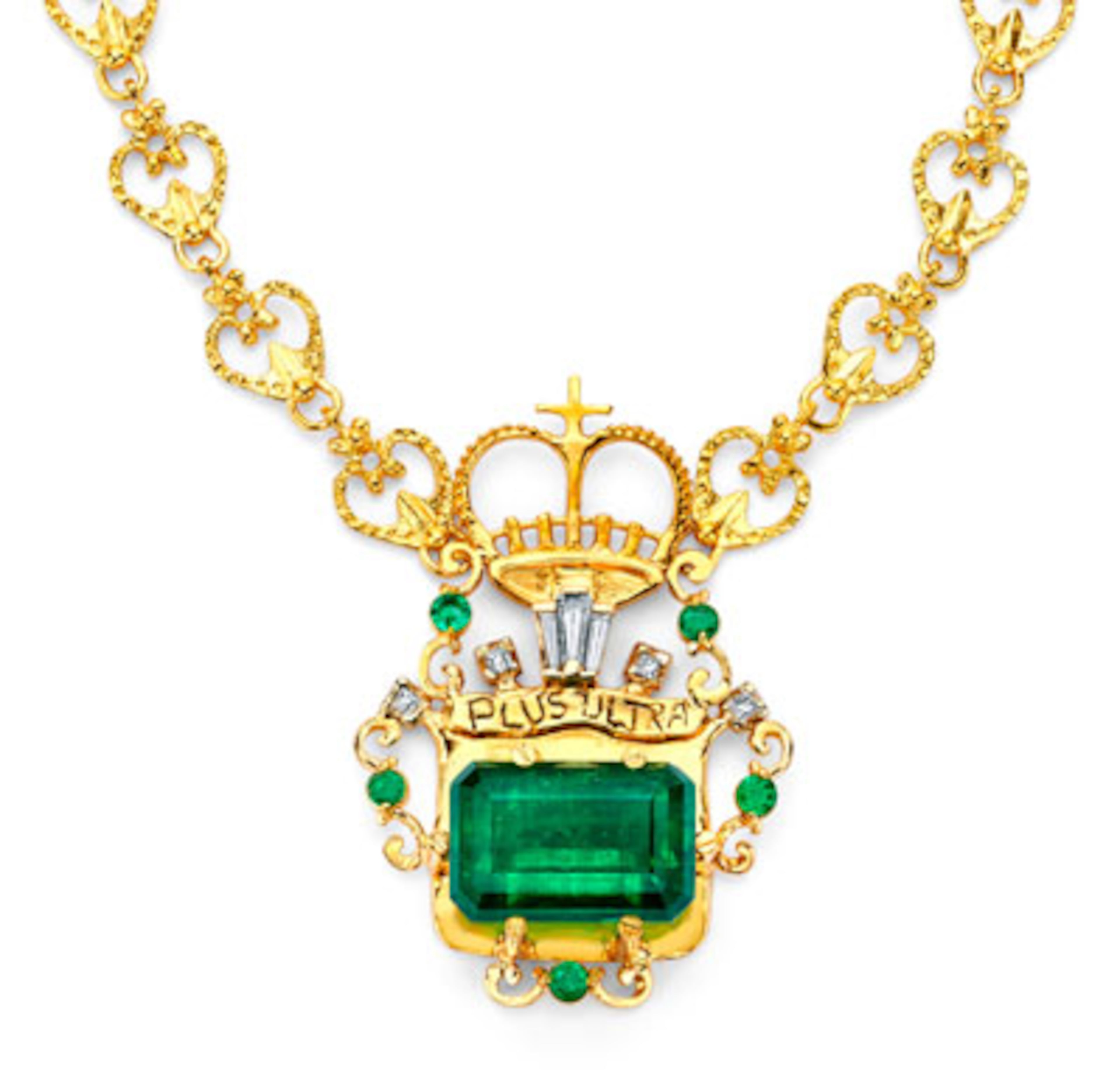 The Corona de Muzo features a more than 24-carat Muzo emerald that was recovered from the famed Nuestra Señora de Atocha ship wreck. The necklace is valued as high as $6 million.