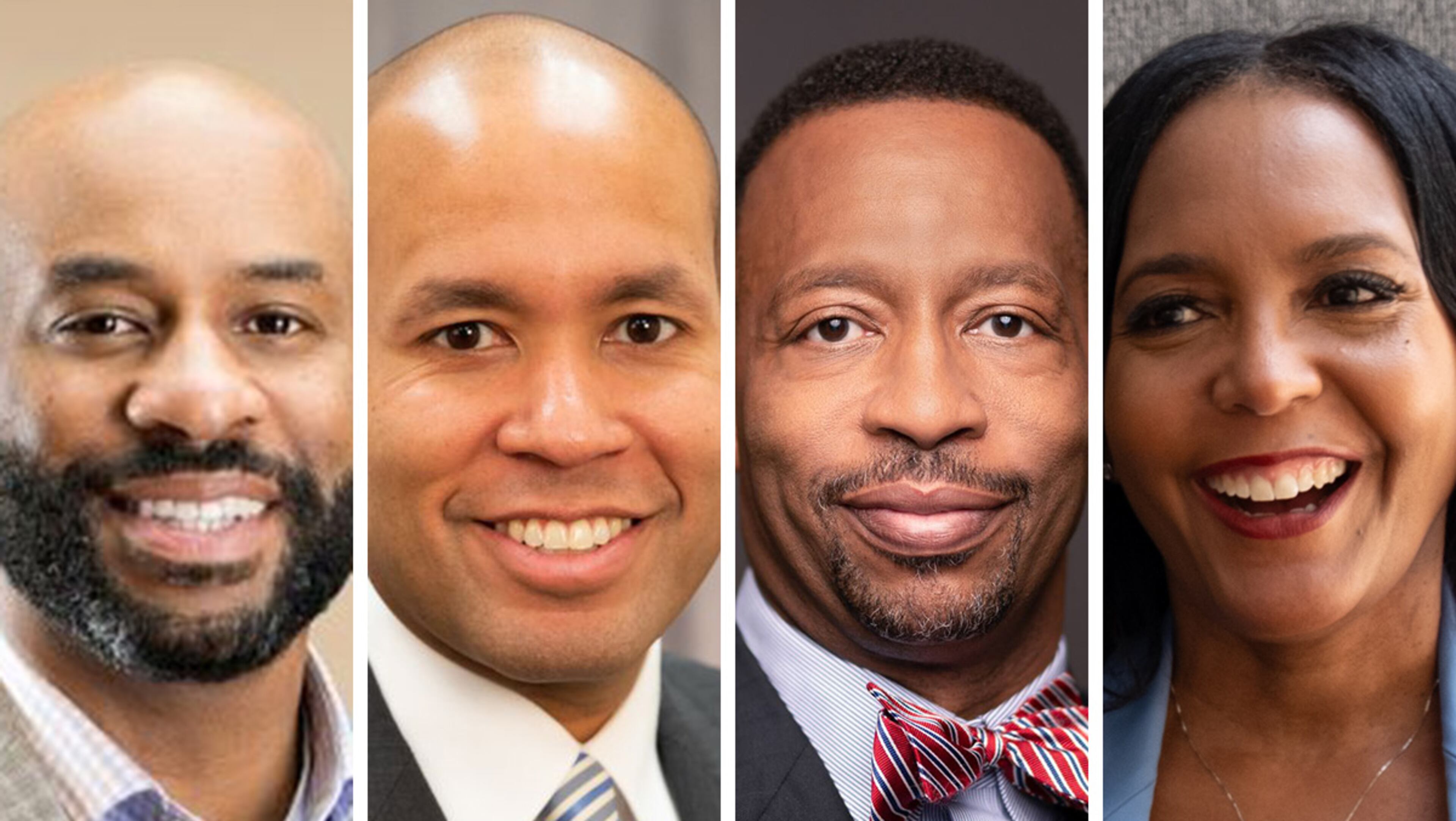 (Left to right) Democrats Olu Brown, state Sen. Jason Esteves of Atlanta, state Rep. Derrick Jackson of Tyrone and former Atlanta Mayor Keisha Lance Bottoms. (AJC file photos)