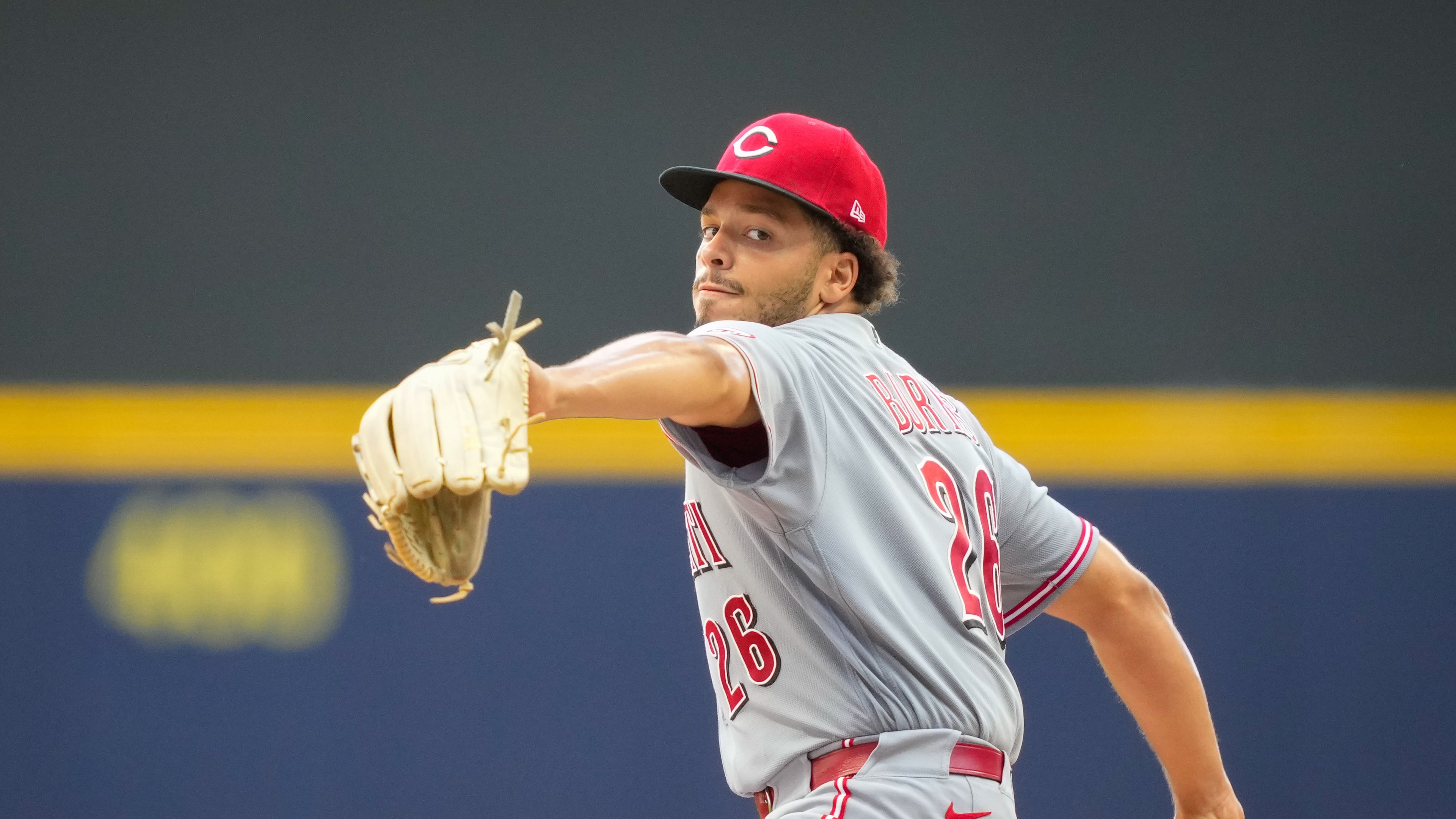 Cincinnati Reds pitcher Chase Burns throws during the fifth inning of a baseball game against the Milwaukee Brewers Thursday, July 2, 2026, in Milwaukee. (AP Photo/Kayla Wolf)
