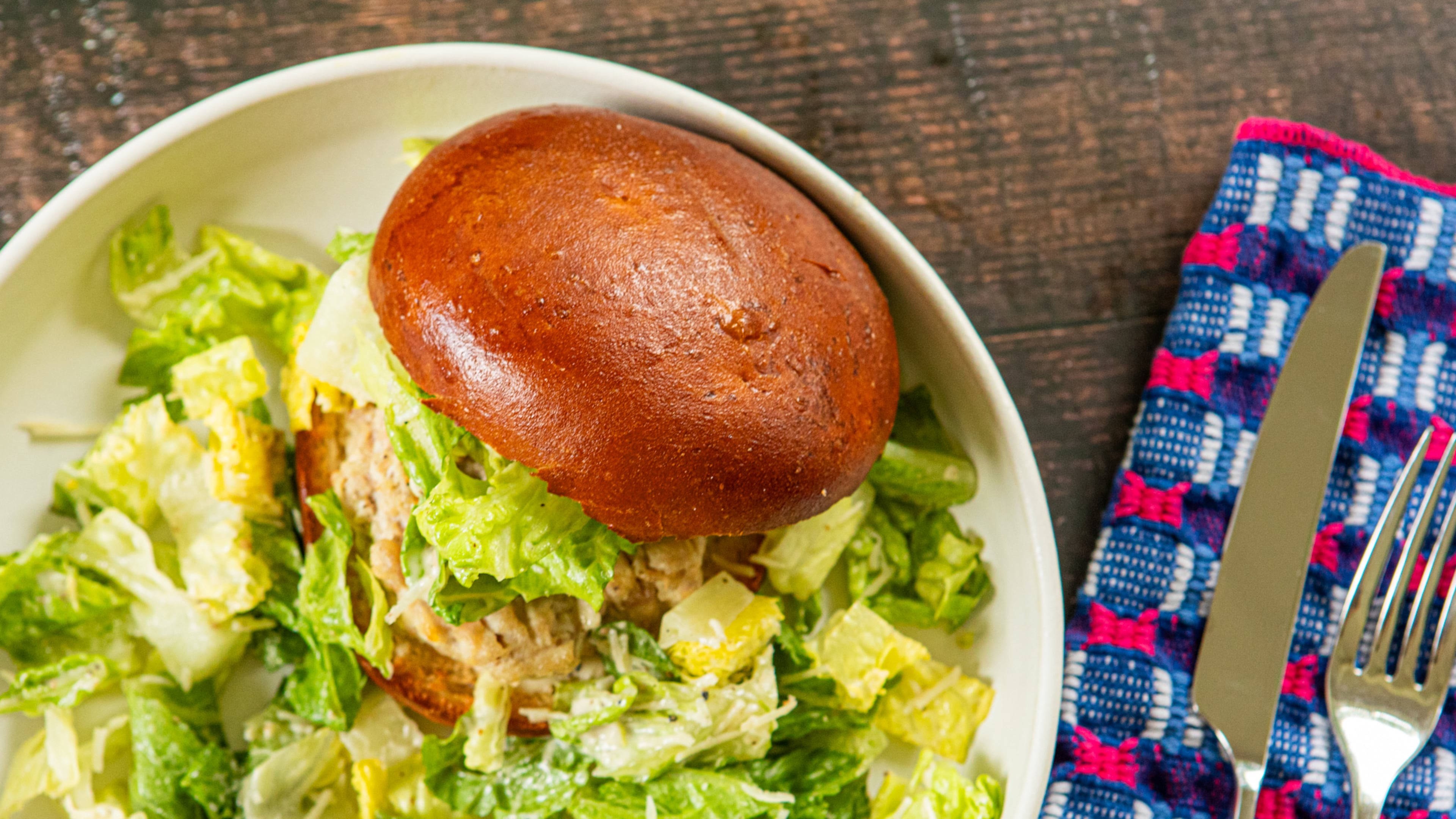 Chicken Caesar Burgers. (Aaliyah Man for The Atlanta Journal-Constitution/food styling by Kate Williams)