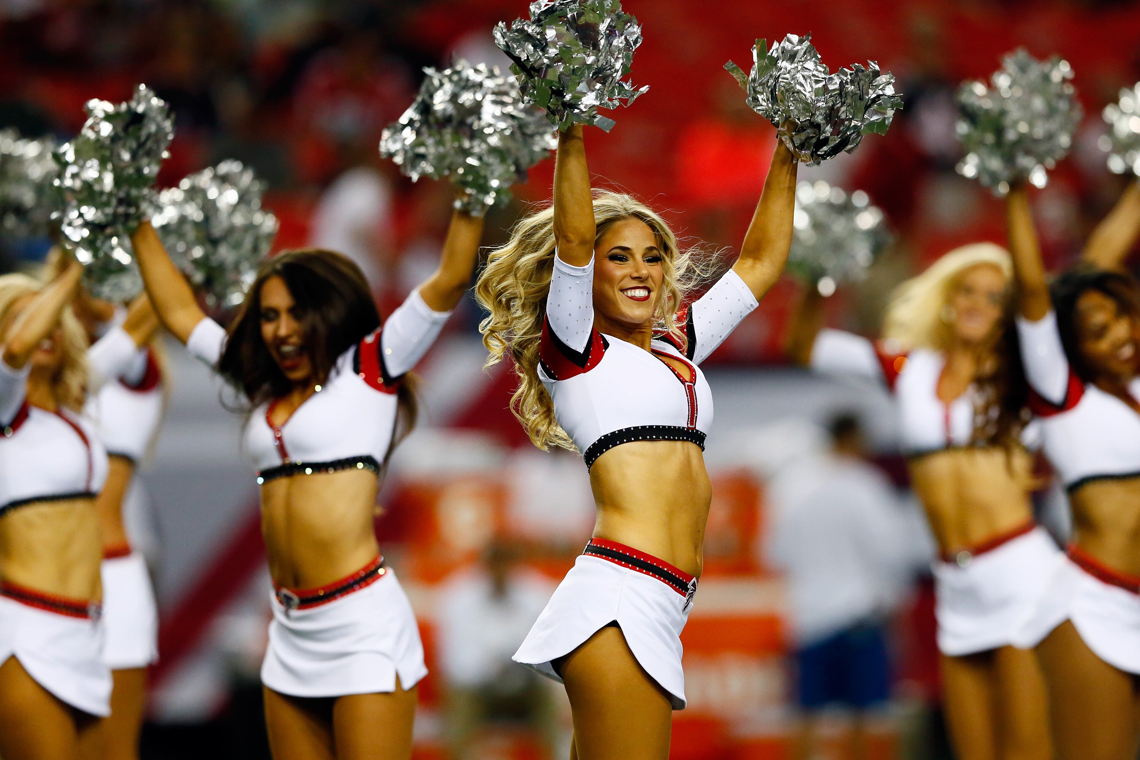 ATLANTA, GA - SEPTEMBER 18: Atlanta Falcons cheerleaders perform prior to a game against the Tampa Bay Buccaneers at the Georgia Dome on September 18, 2014 in Atlanta, Georgia. (Photo by Kevin C. Cox/Getty Images)