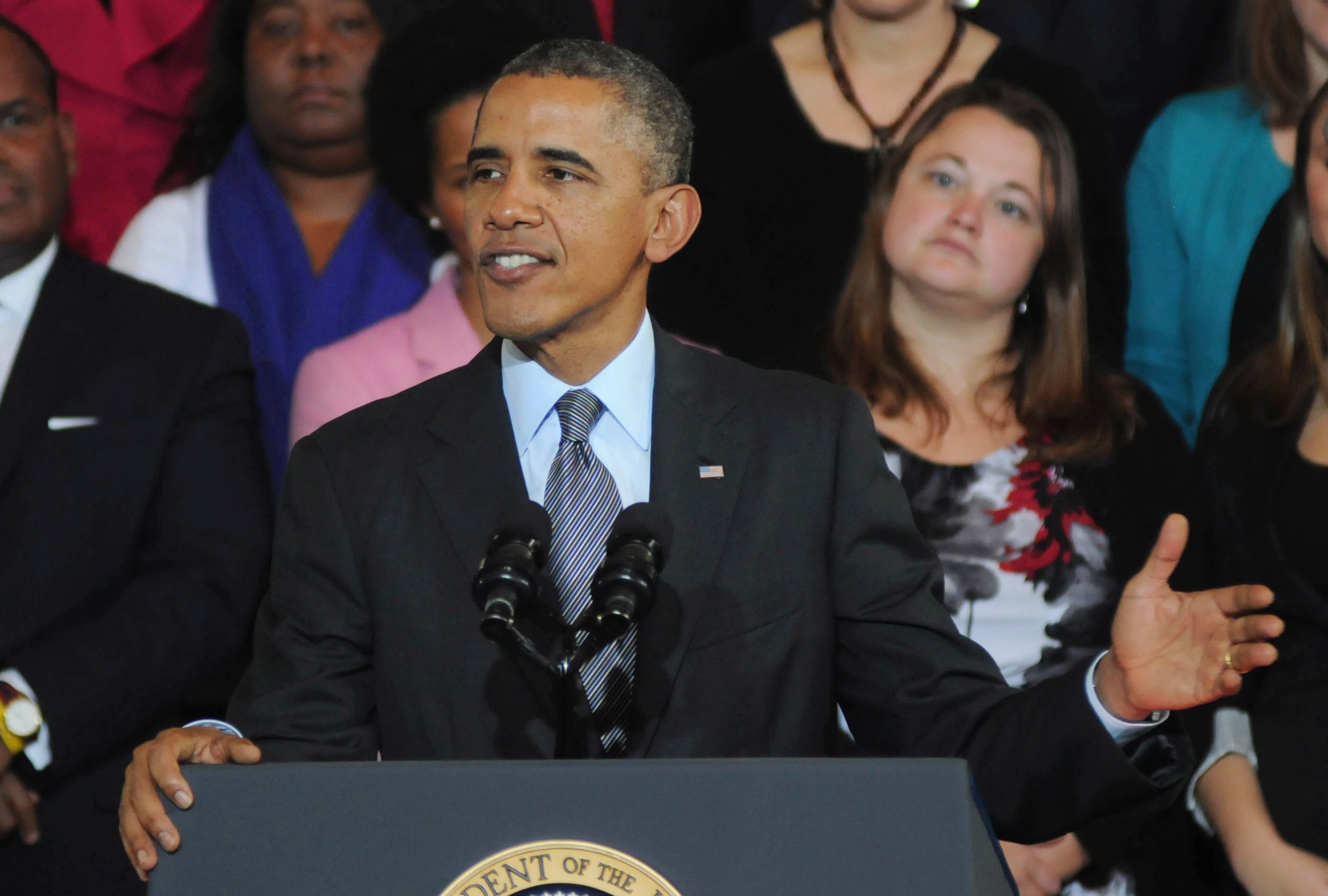 U.S. President Barack Obama speaks at Faneuil Hall on the implementation of the Affordable Care Act October 30, 2013 in Boston, Massachusetts. (Photo by Darren McCollester/Getty Images)