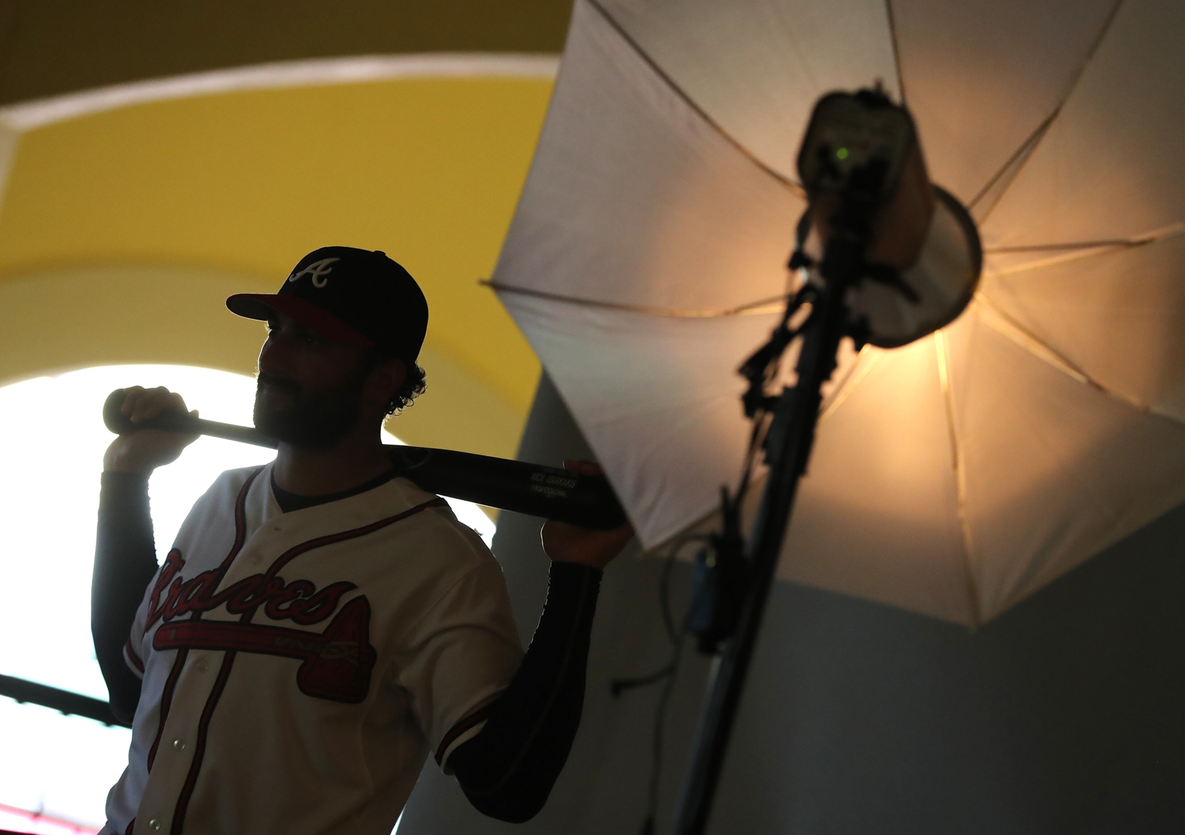 Nick Markakis has his portrait taken on team photo day. Curtis Compton/ccompton@ajc.com