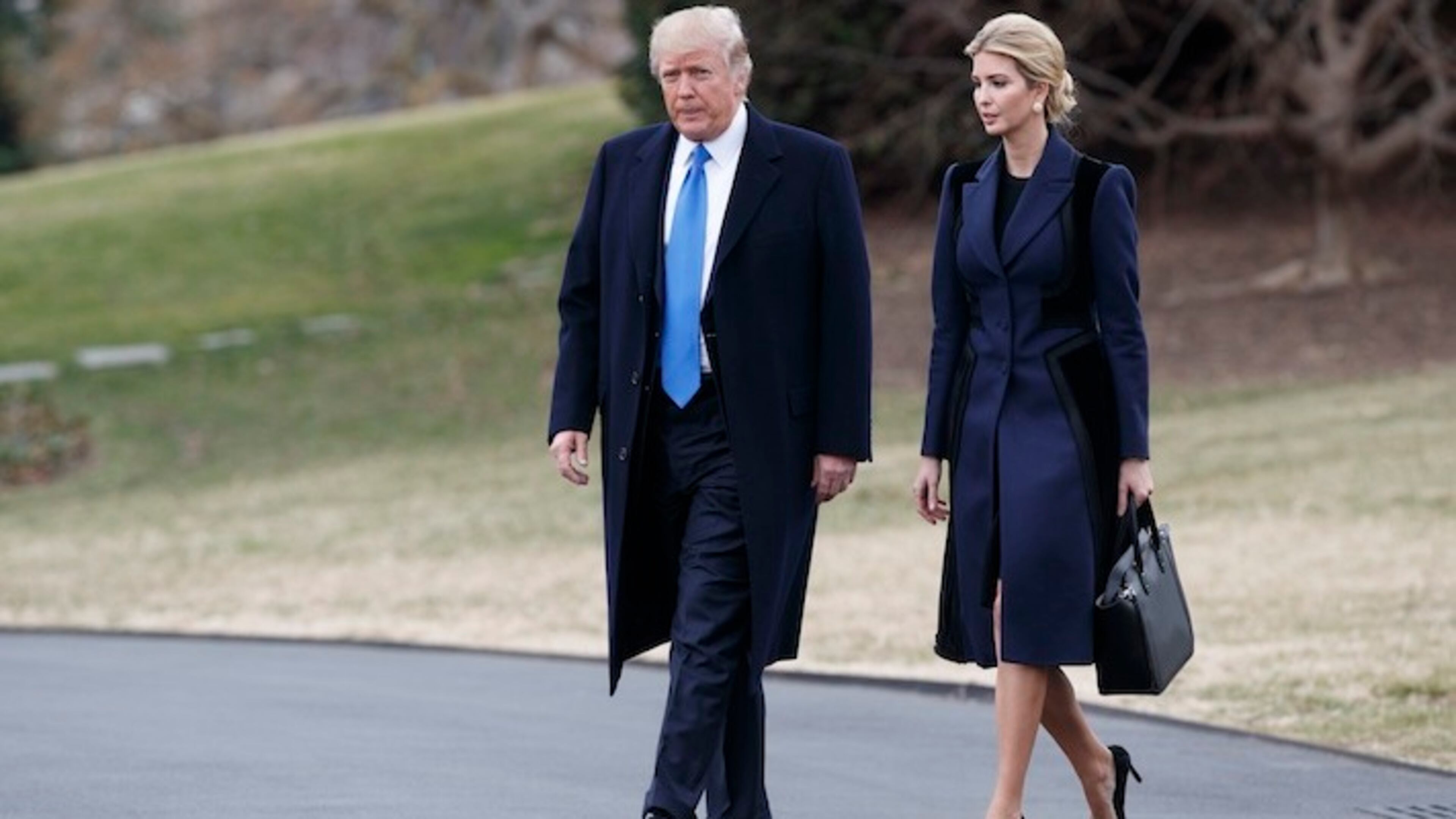 President Donald Trump and his daughter Ivanka walk to board Marine One on the South Lawn of the White House in Washington, Wednesday, Feb. 1, 2017. (AP Photo/Evan Vucci)