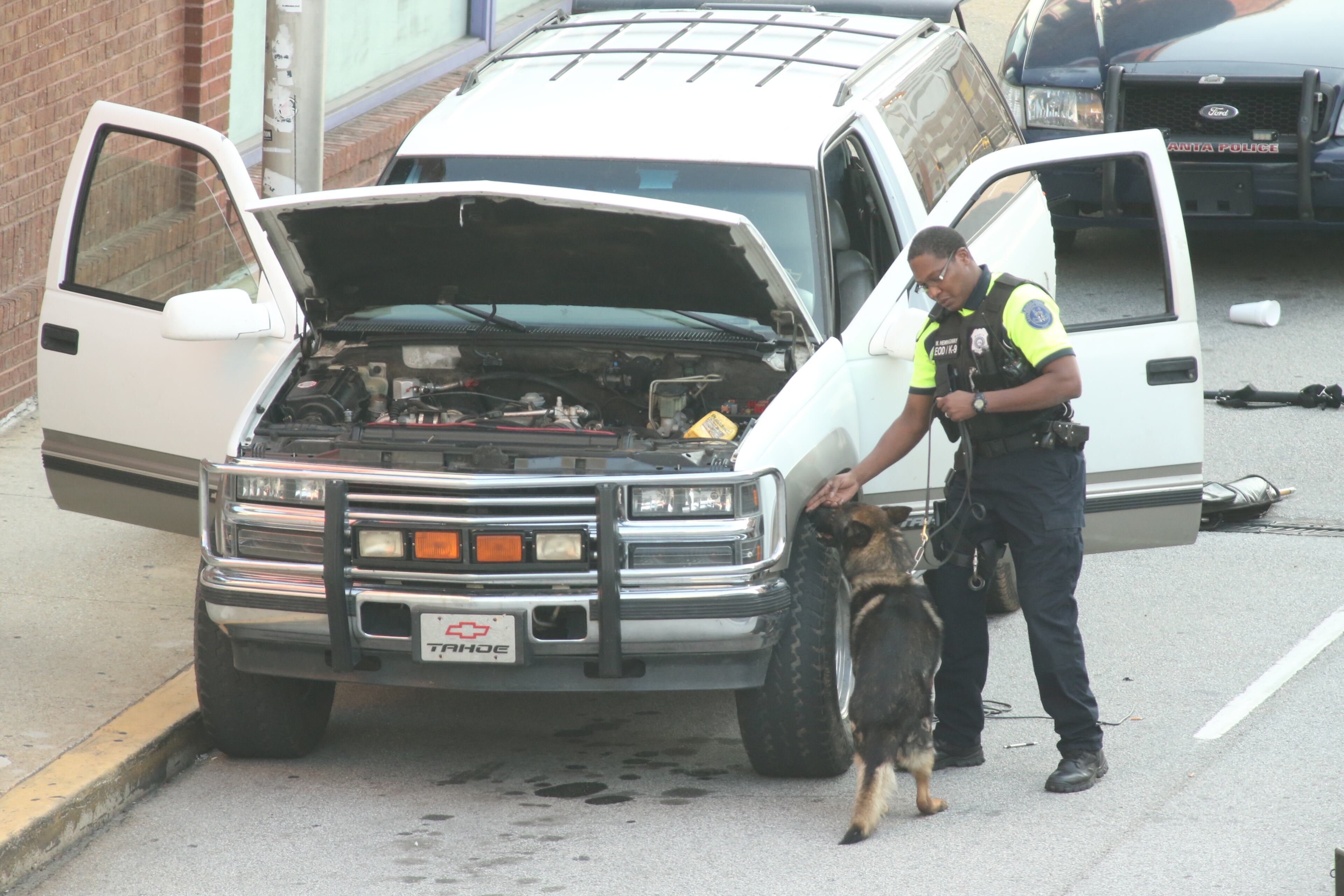 There was heavy police activity in the area of Underground Atlanta at daybreak Tuesday as officers investigated an apparent bomb threat. JOHN SPINK/JSPINK@AJC.COM