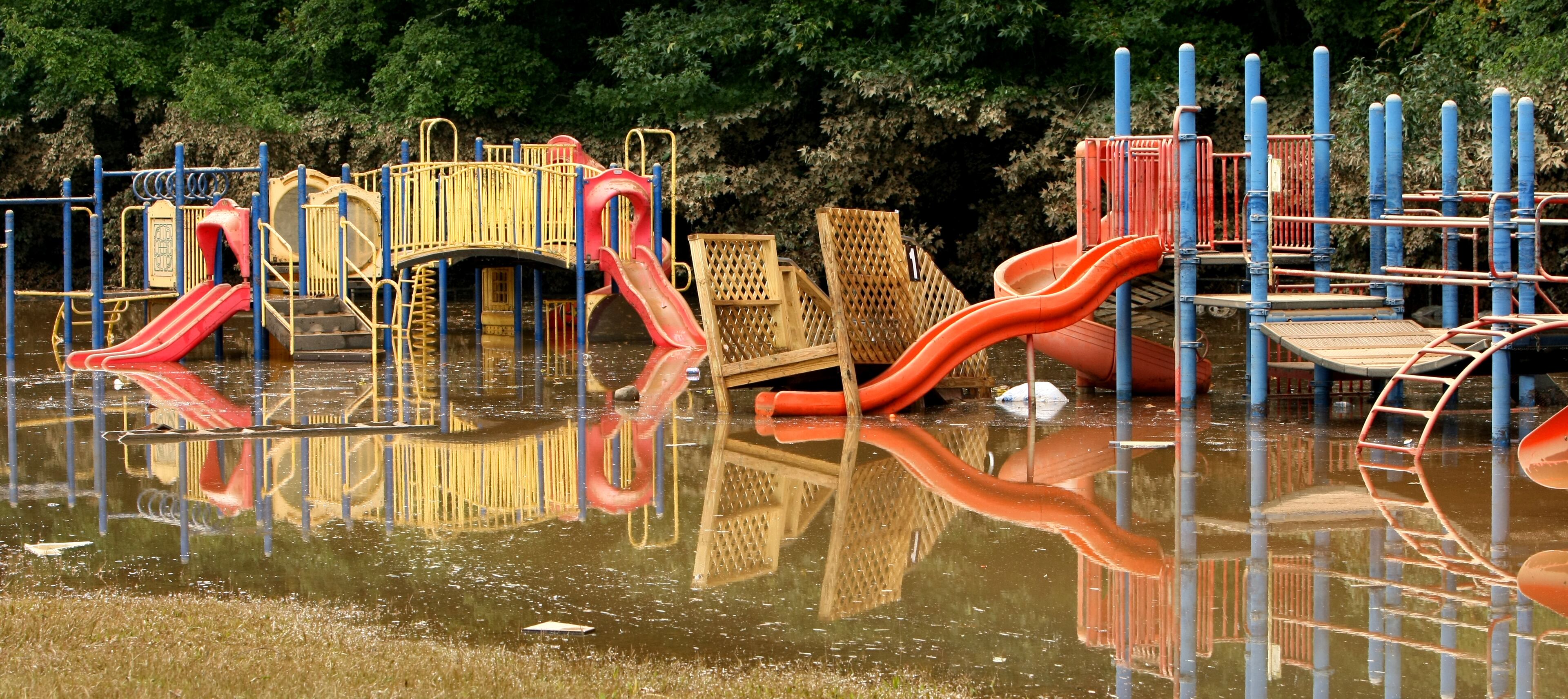 090923- Austell - The playground was left in quite a mess. Waters finally receded enough for officials to take a look at the flooded Clarkdale Elementary School in Austell Wednesday, September 23, 2009. Cobb County Superintendent, Fred Sanderson arrived at the school just a couple of hours after the waters had gone down. He said he had never experienced a loss of a school like this in his career and said the students would be back with their teachers and staff divided between two area schools in the coming days. Soggy metro Atlantans trying to dry out from this week's deluge can thank a high-pressure system centered off the New England coast for Wednesday's sunny weather and blame an approaching cold front for the forecast of more rain later in the week. While the National Weather Service is predicting partly sunny skies and highs in the mid-80s today, a slight chance of rain creeps back into the forecast beginning on Thursday. While the National Weather Service is predicting partly sunny skies and highs in the mid-80s today, a slight chance of rain creeps back into the forecast beginning on Thursday. The risk of showers and thunderstorms will increase through Saturday night, as the weak cold front moves in from the west. John Spink, jspink@ajc.com