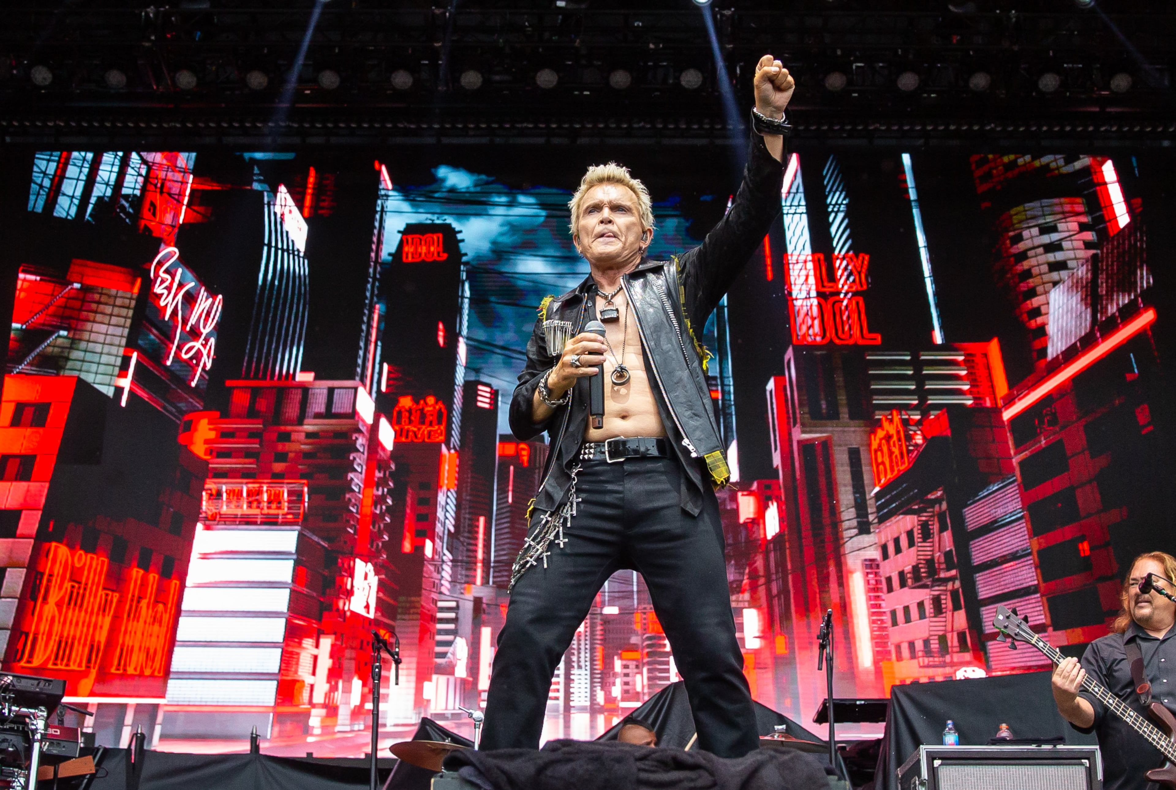 Atlanta, Ga: After a torrential downpour, Billy Idol came through and wowed the crowd with hits. The 68 year old didn't miss a beat despite wireless complications at the beginning of his set. Photo taken Sunday May 5, 2024 at Central Park, Old 4th Ward. (RYAN FLEISHER FOR THE ATLANTA JOURNAL-CONSTITUTION)