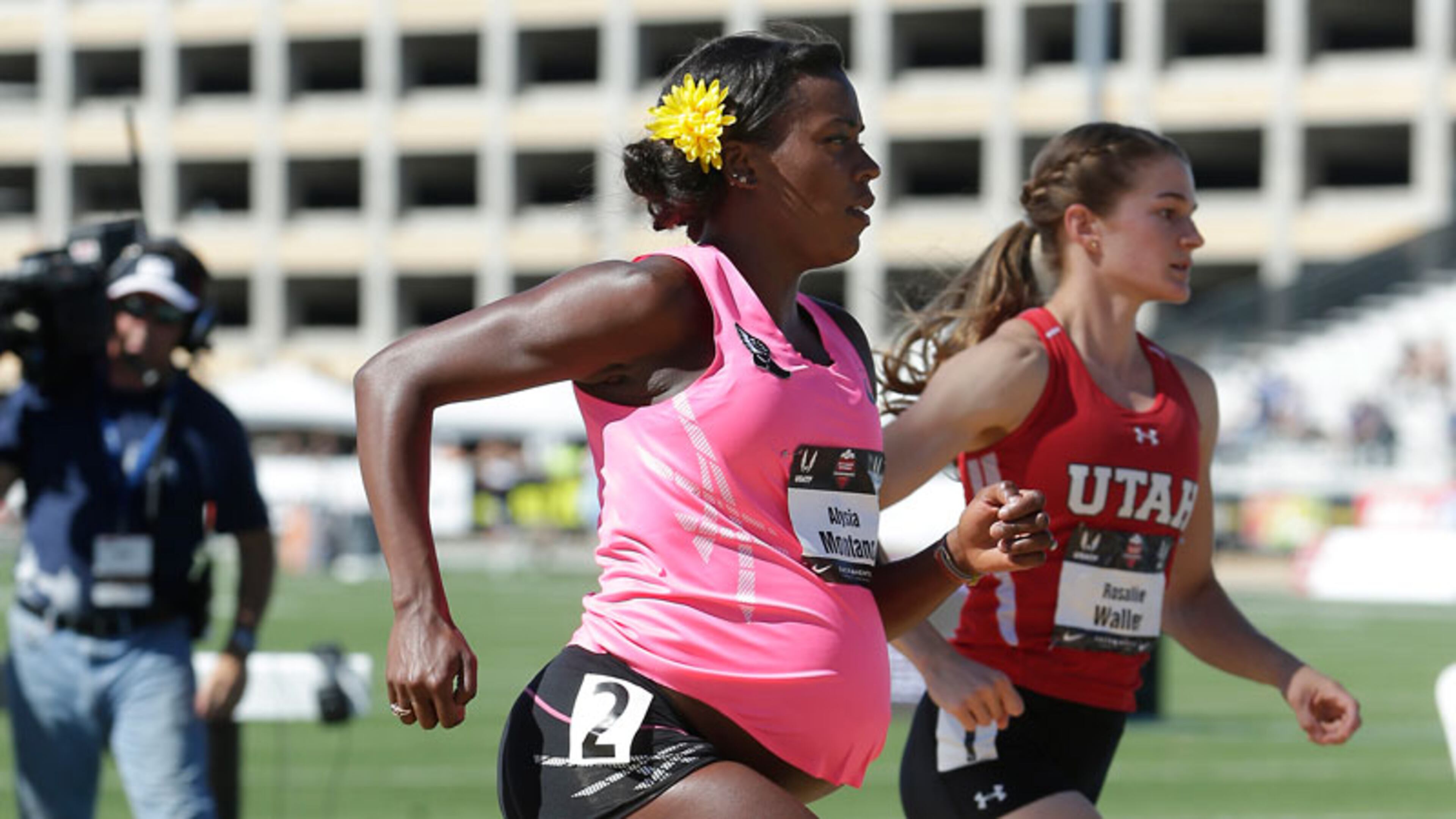 Alysia Montano competing while pregnant with her first child.