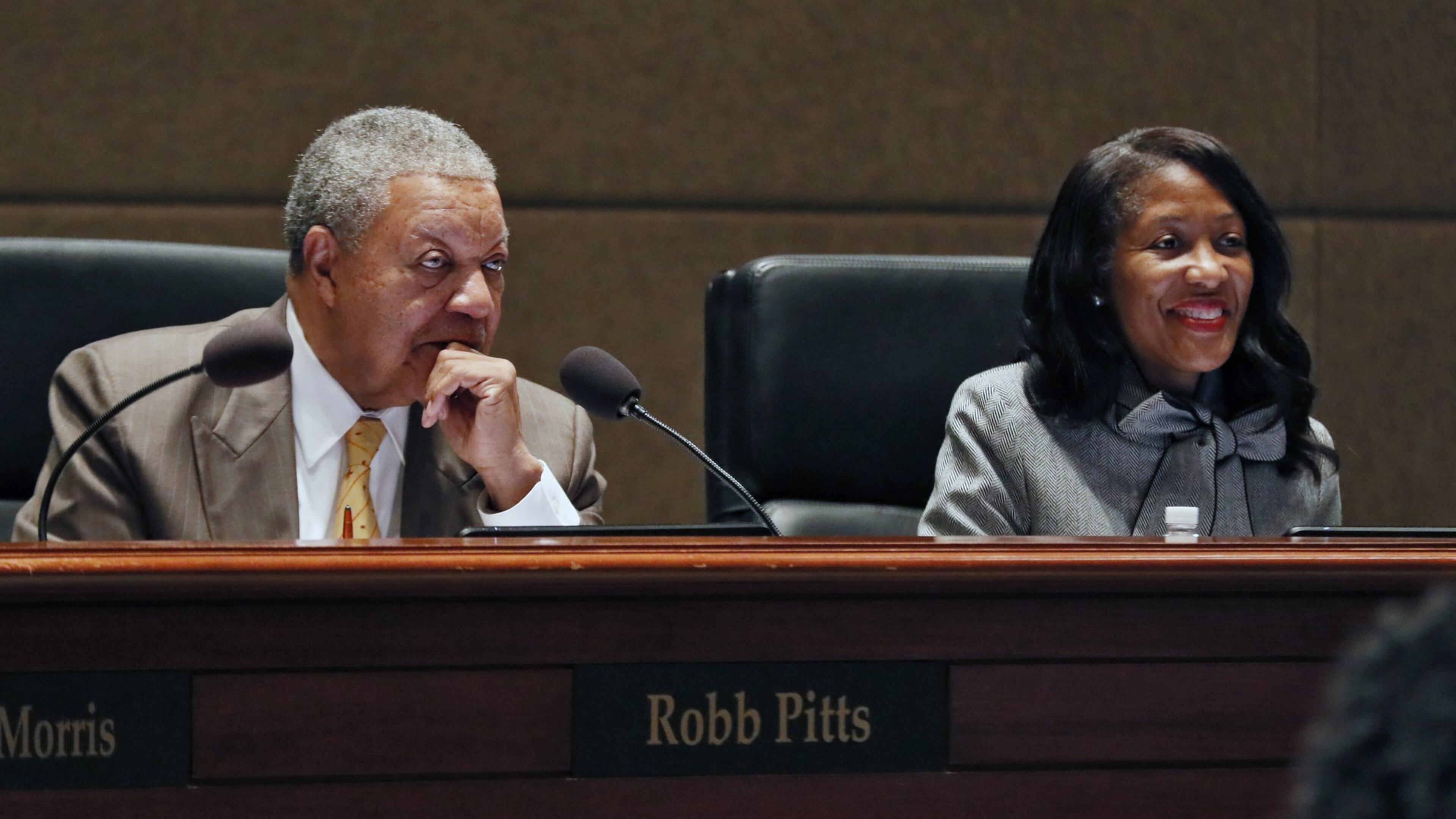 Robb Pitts (left), the new chair of the Fulton County commission, and Natalie Hall a new commissioner, will play a role in ensuring Fulton succeeds in improving in three key areas. BOB ANDRES /BANDRES@AJC.COM AJC FILE PHOTO