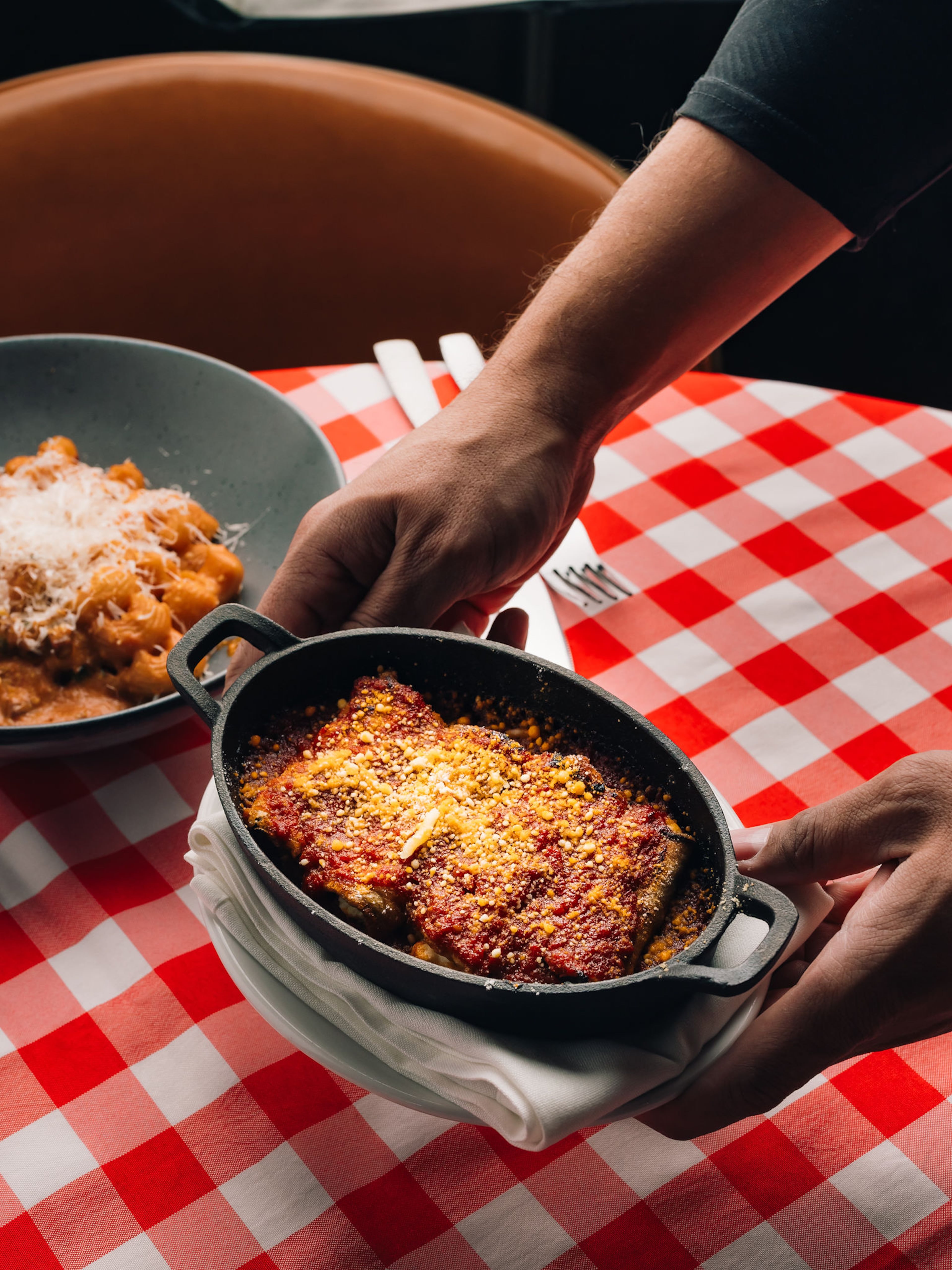 The eggplant rollatini at Rosso is a treat thanks to the fleeting nature of its fried-then-baked texture. (Courtesy of Rosso)