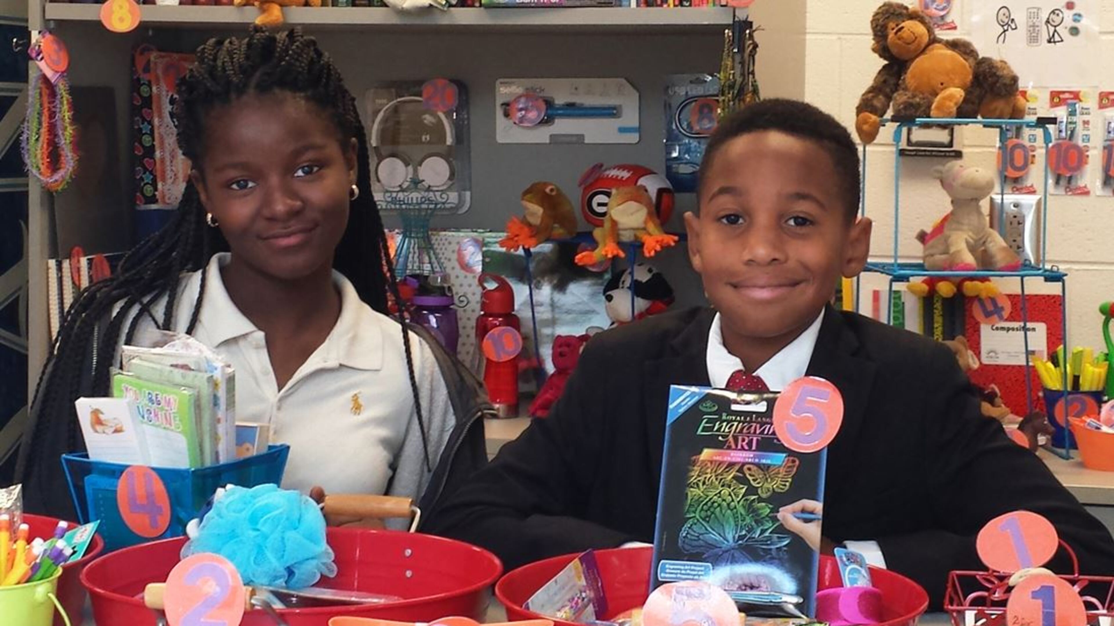 Students at Bennett’s Mill Middle display some of the items purchased for the Bronco Trading Post with a grant from the Fayette County Education Foundation.