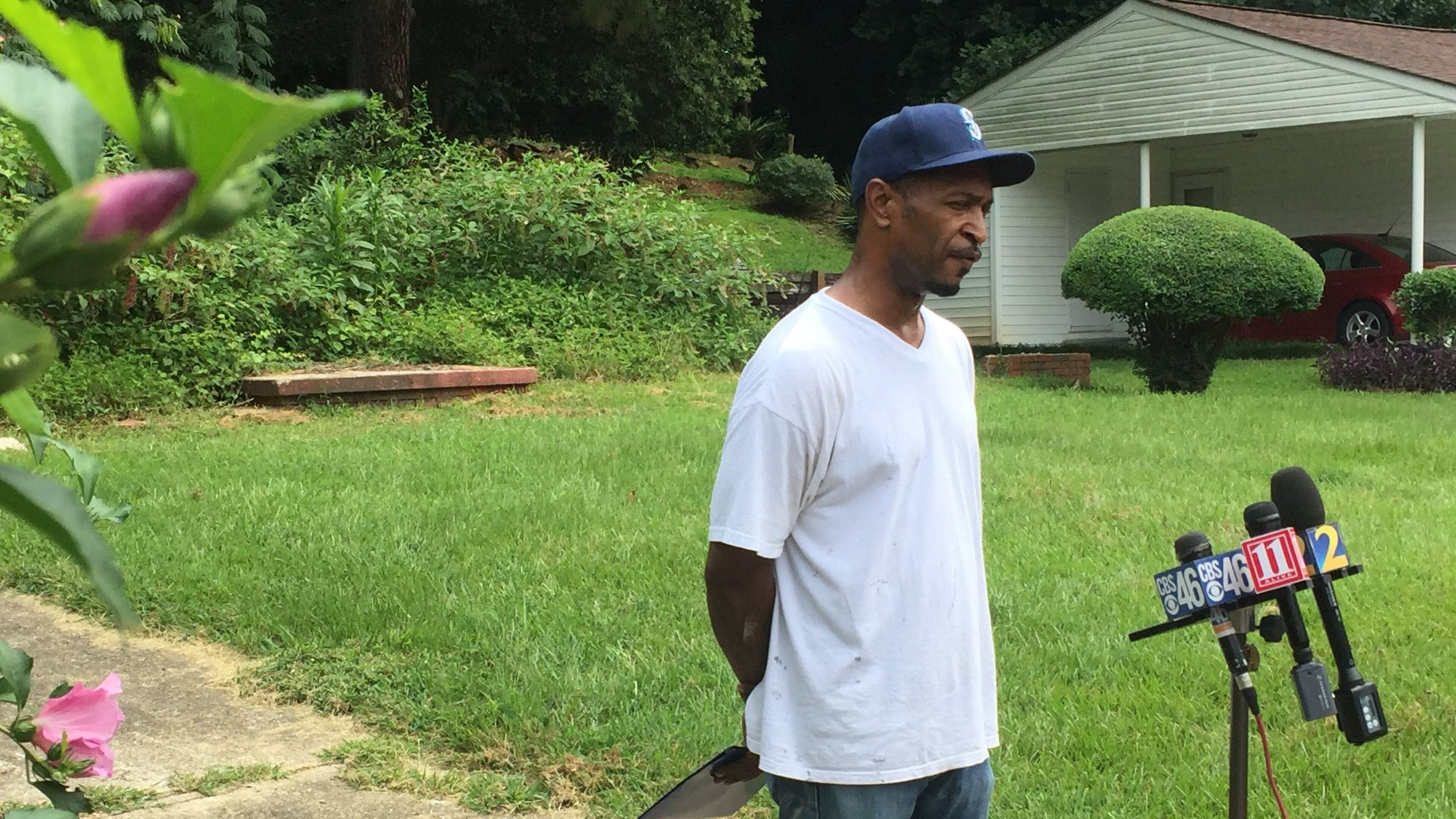 Leonard Dungee talks to reporters Monday about Visions Unlimited, the program founded by his mother, Gwendolyn Sands. A teenager assigned to the program, Jayden Myrick, is charged with murder. ALAN JUDD/ajudd@ajc.com