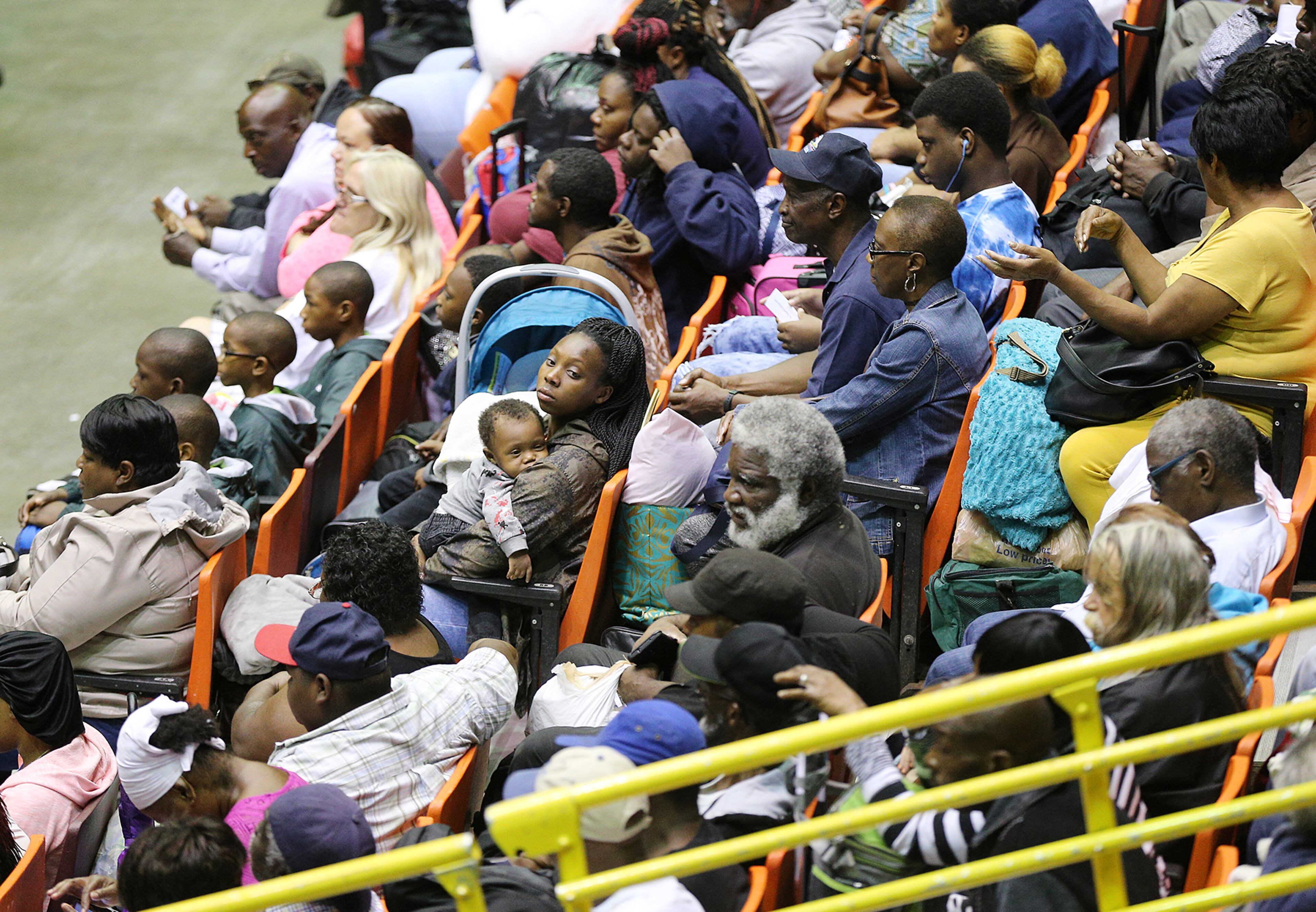September 9, 2017 Savannah: Hundreds of local residents being evacuated from the city fill the Savannah Civic Center during a mandatory evacuation from Hurricane Irma on Saturday, September 9, 2017, in Savannah. Officials are expecting 1,500 to 3,000 without transportation to leave by buses that are being provided. Curtis Compton/ccompton@ajc.com